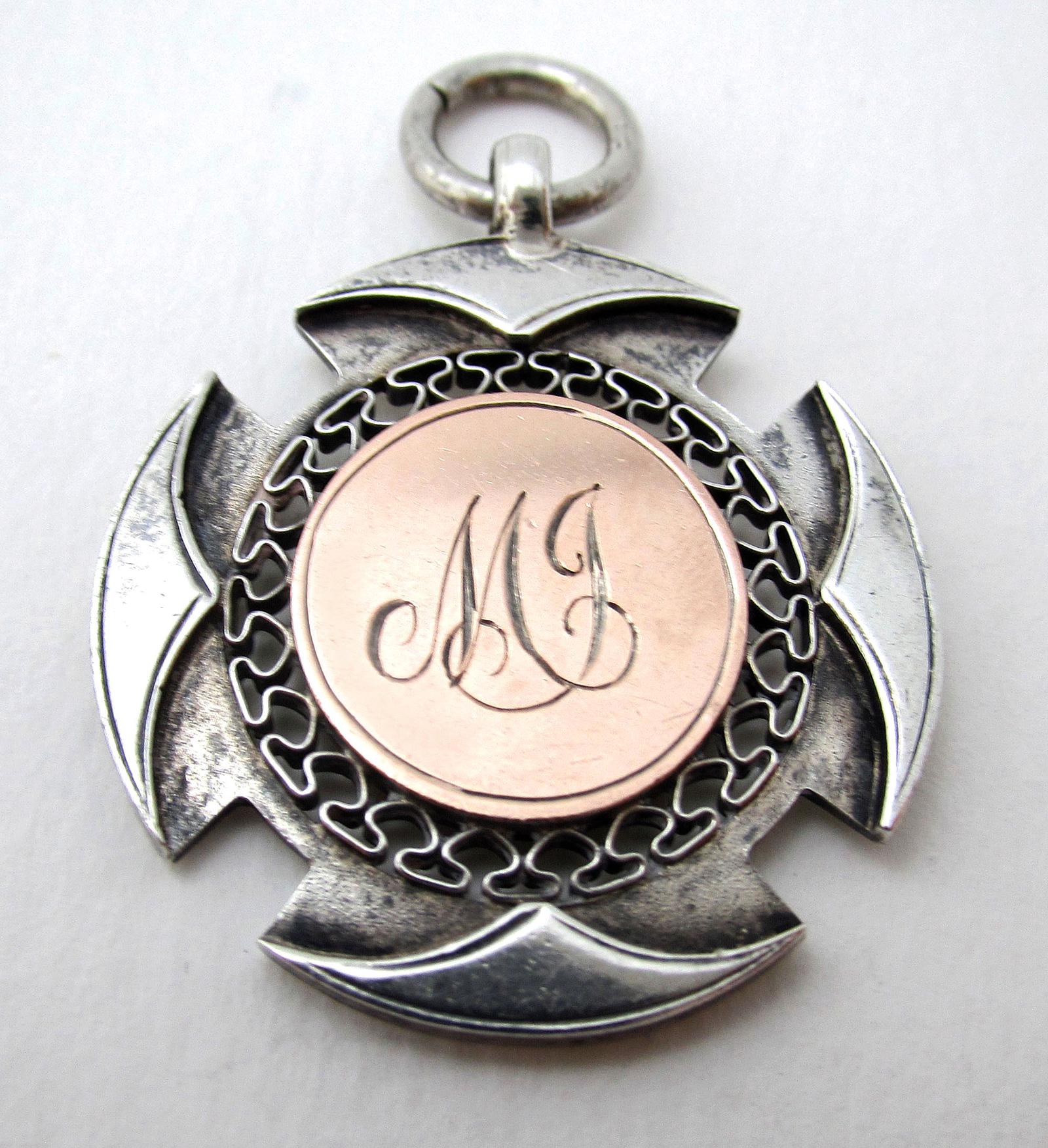 Chester Antique Solid Sterling Silver & Rose Gold Circular Pocket Watch 'swimming' Fob Medal Pendant (1 of 5) Chester Antique Solid Sterling Silver & Rose Gold Circular Pocket Watch 'swimming' Fob Medal Pendant (1 of 5)