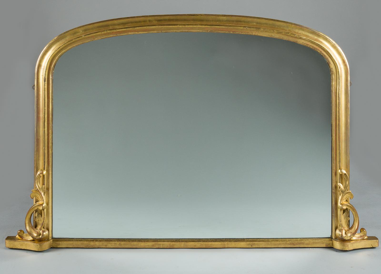 Large 19th Century Victorian English Gilt Archtop Overmantle Mirror