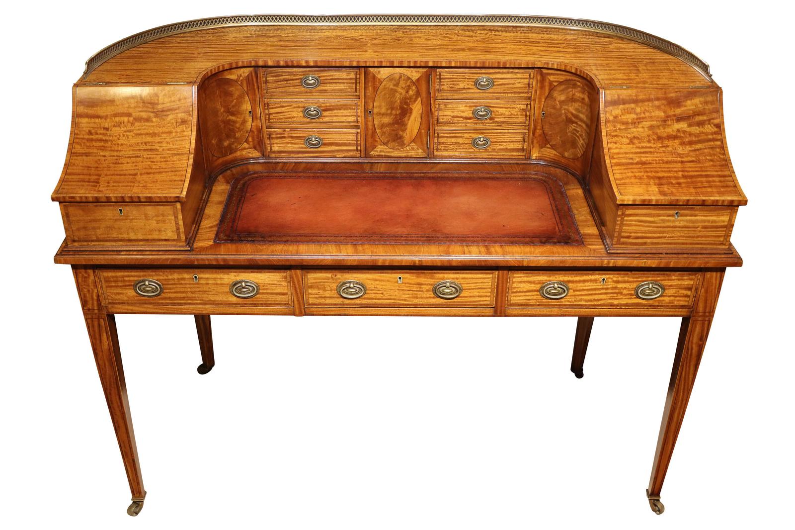 Fine Edwardian Satinwood Carlton House Desk, Inlaid c.1901 (1 of 6) Fine Edwardian Satinwood Carlton House Desk, Inlaid c.1901 (1 of 6)