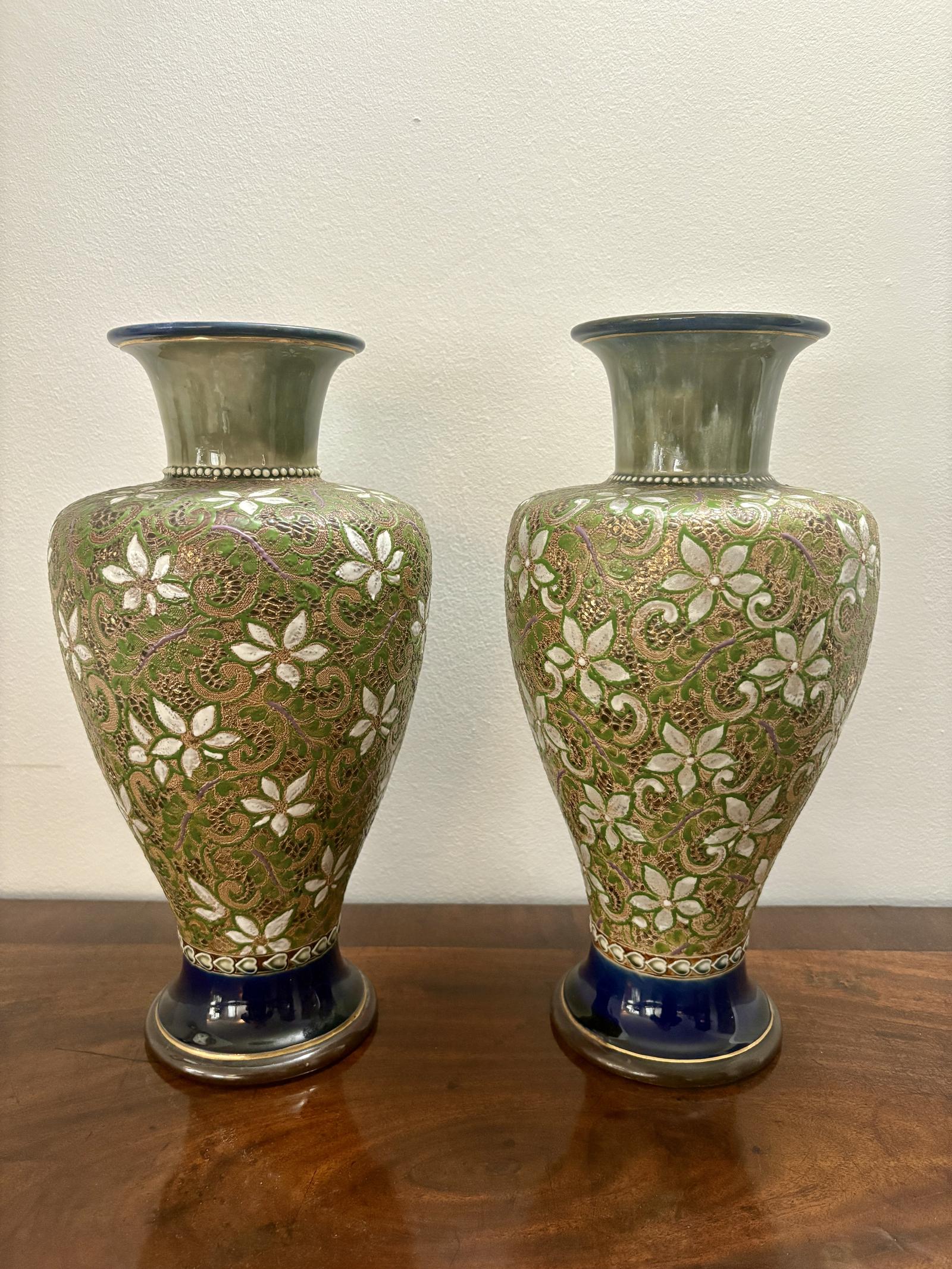 Pair of Antique Victorian Quality Doulton Slater Stoneware Vases (1 of 10)
