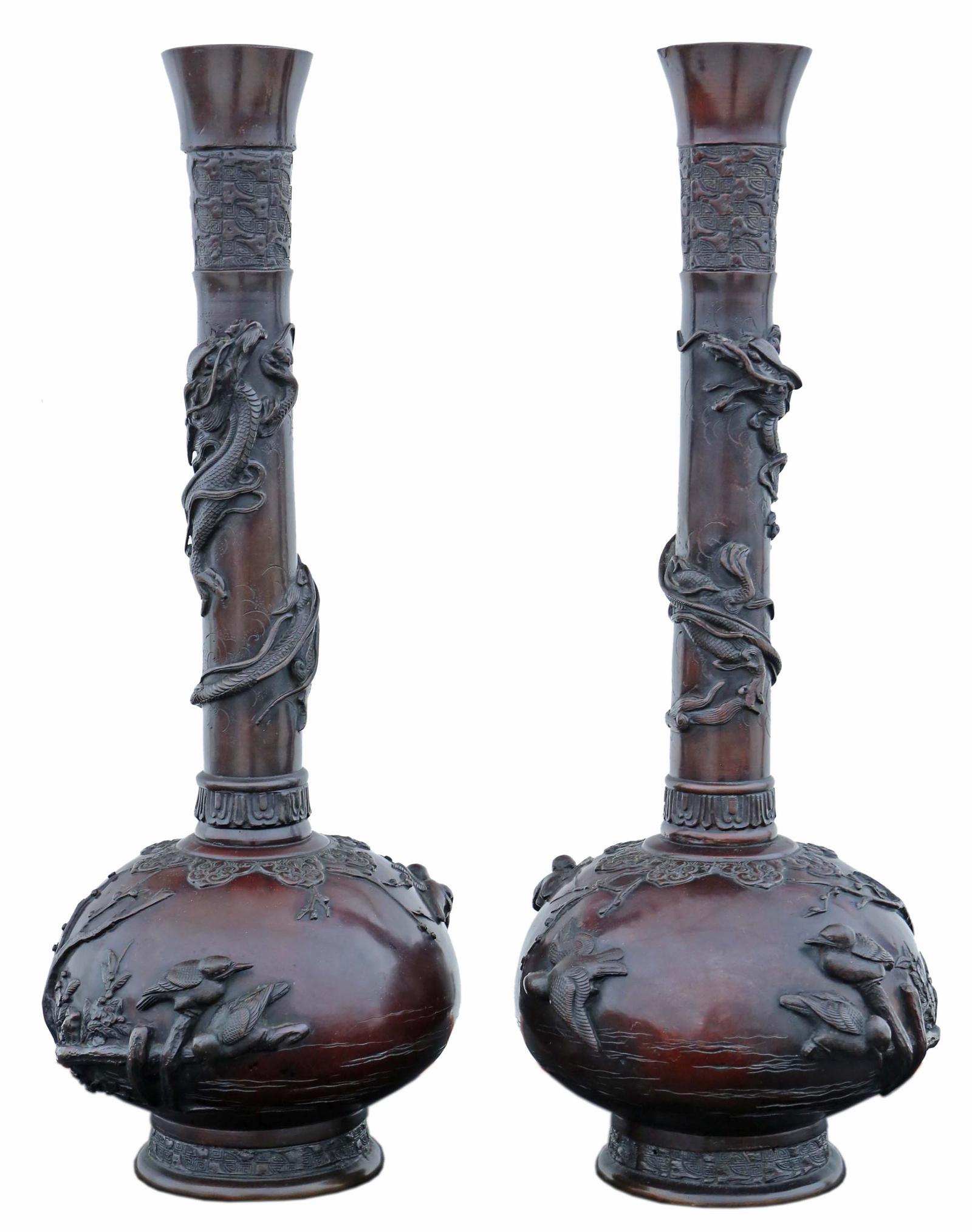 Antique Quality Pair of Japanese Bronze Vases (1 of 5)