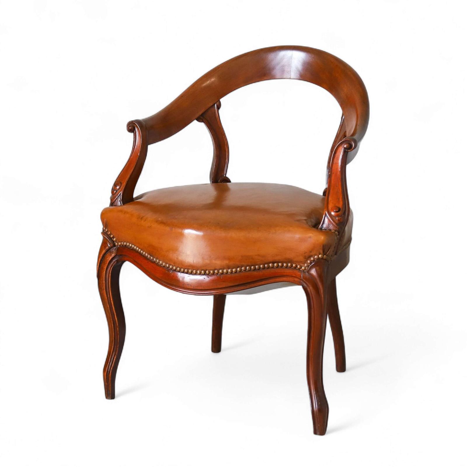 19th Century French Mahogany Leather Desk Chair c.1880 (1 of 13)