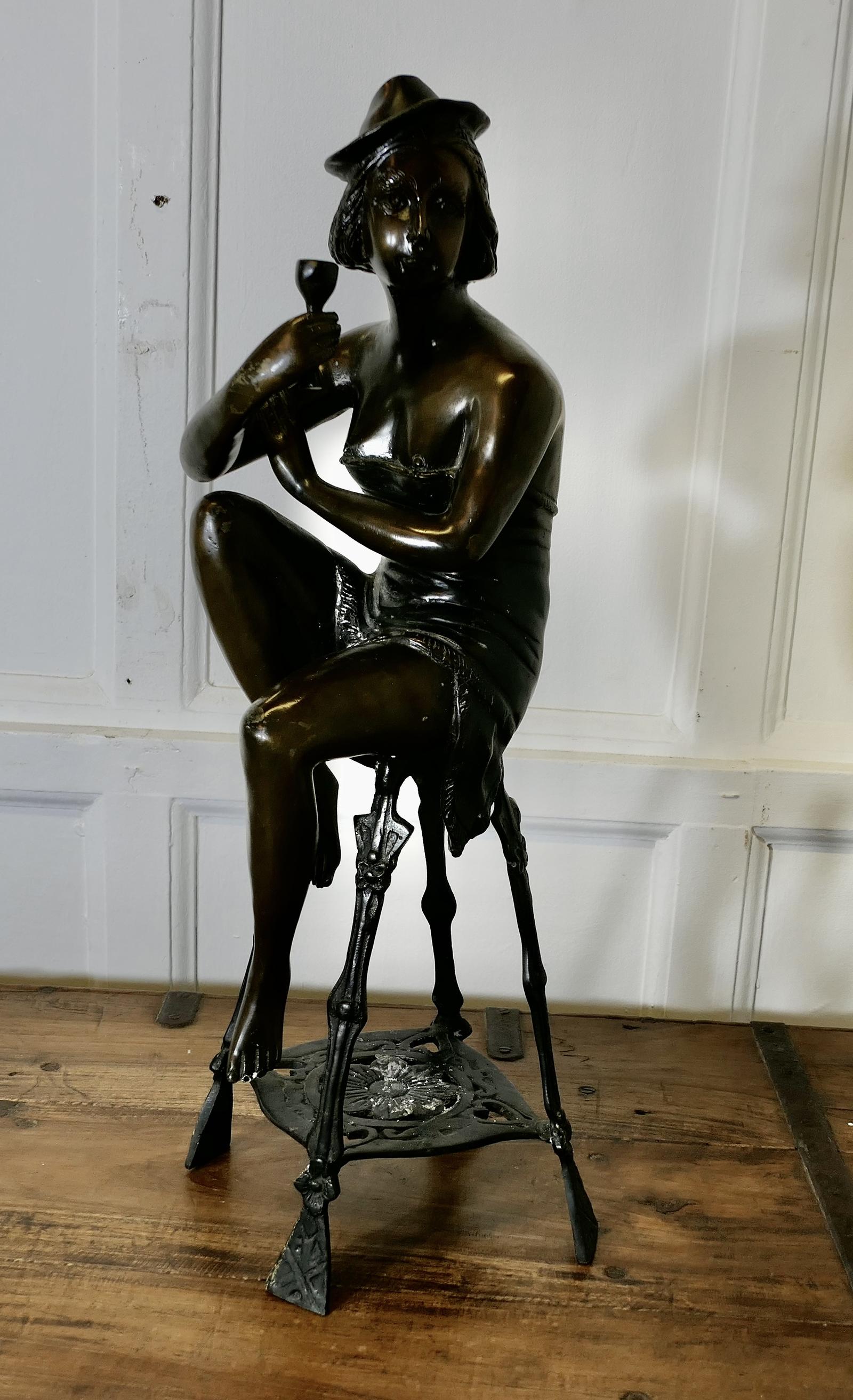 Bronze Statue of Girl on Stool Drinking Champaign (1 of 9)