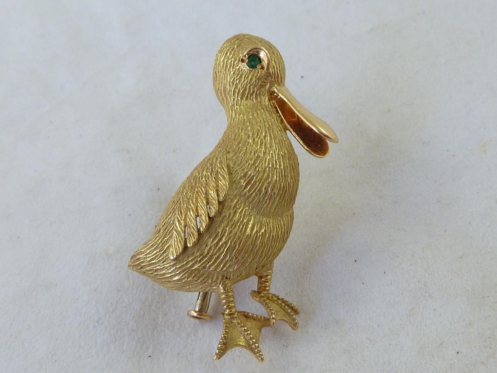 French 18k Novelty Gold 1960s Duckling Brooch Pin Duck (1 of 10)