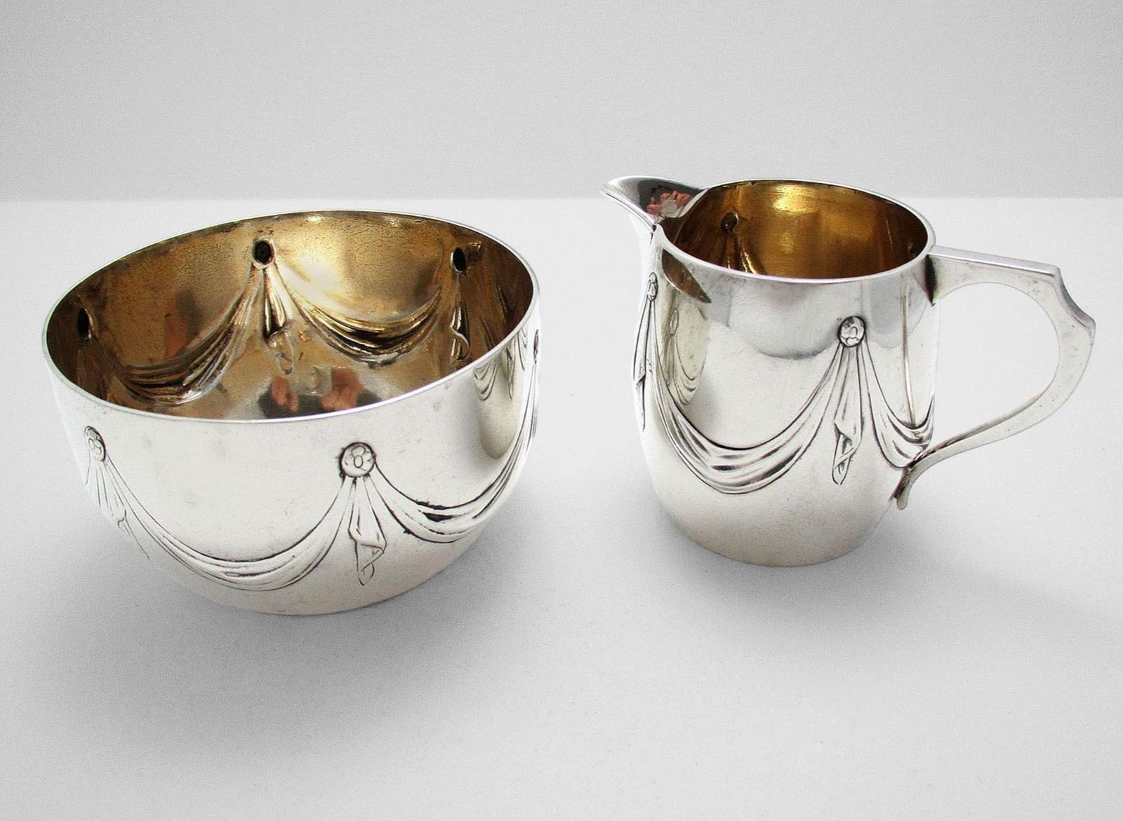 Antique Victorian English Solid Sterling Silver Bachelor-sized Cream Milk Jug & Sugar Bowl (1 of 6)