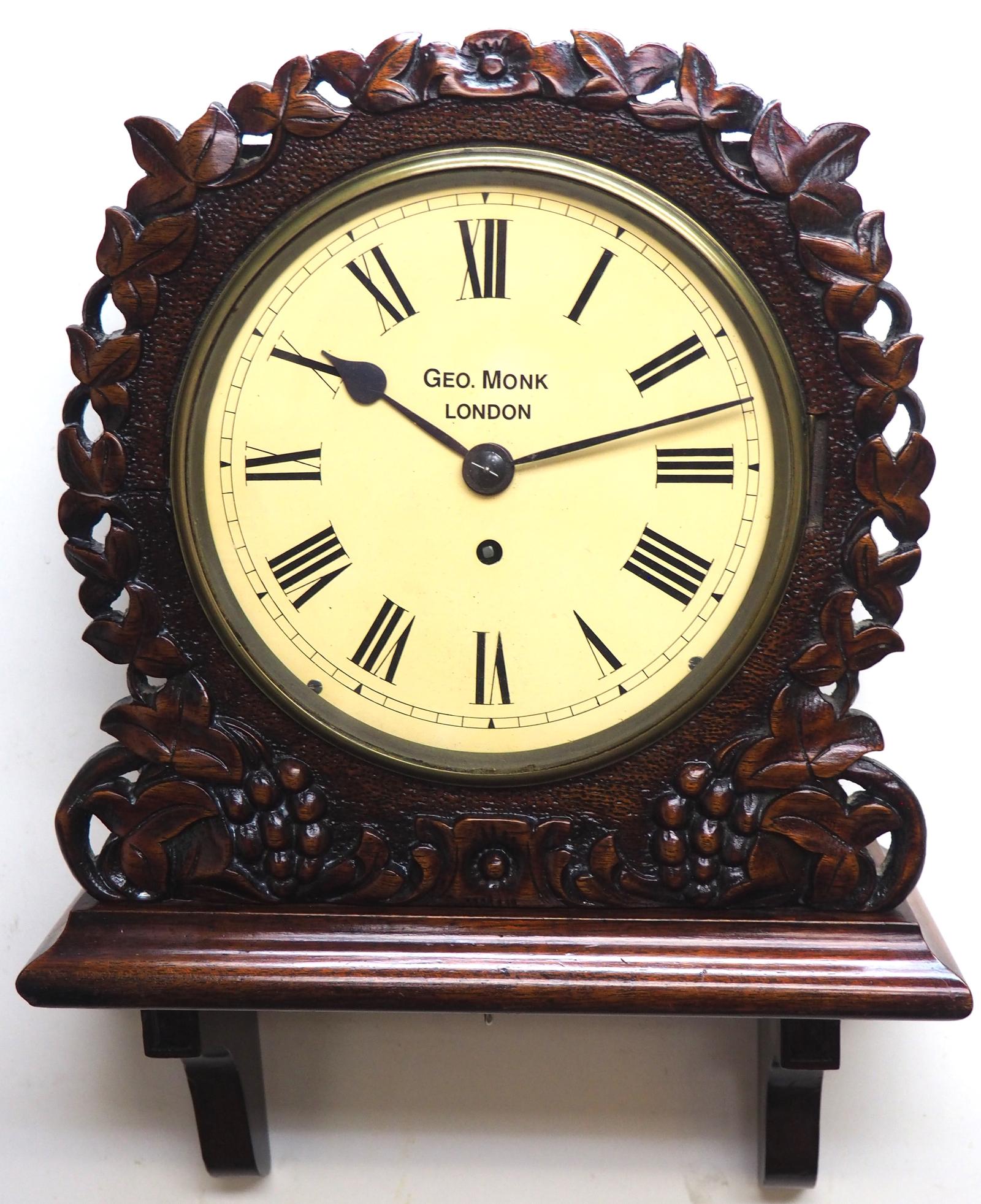 Rare Antique Bank Wall Clock 8 Day Single Fusee Movement Signed Geo Monk London 8 Inch Dial (1 of 11)