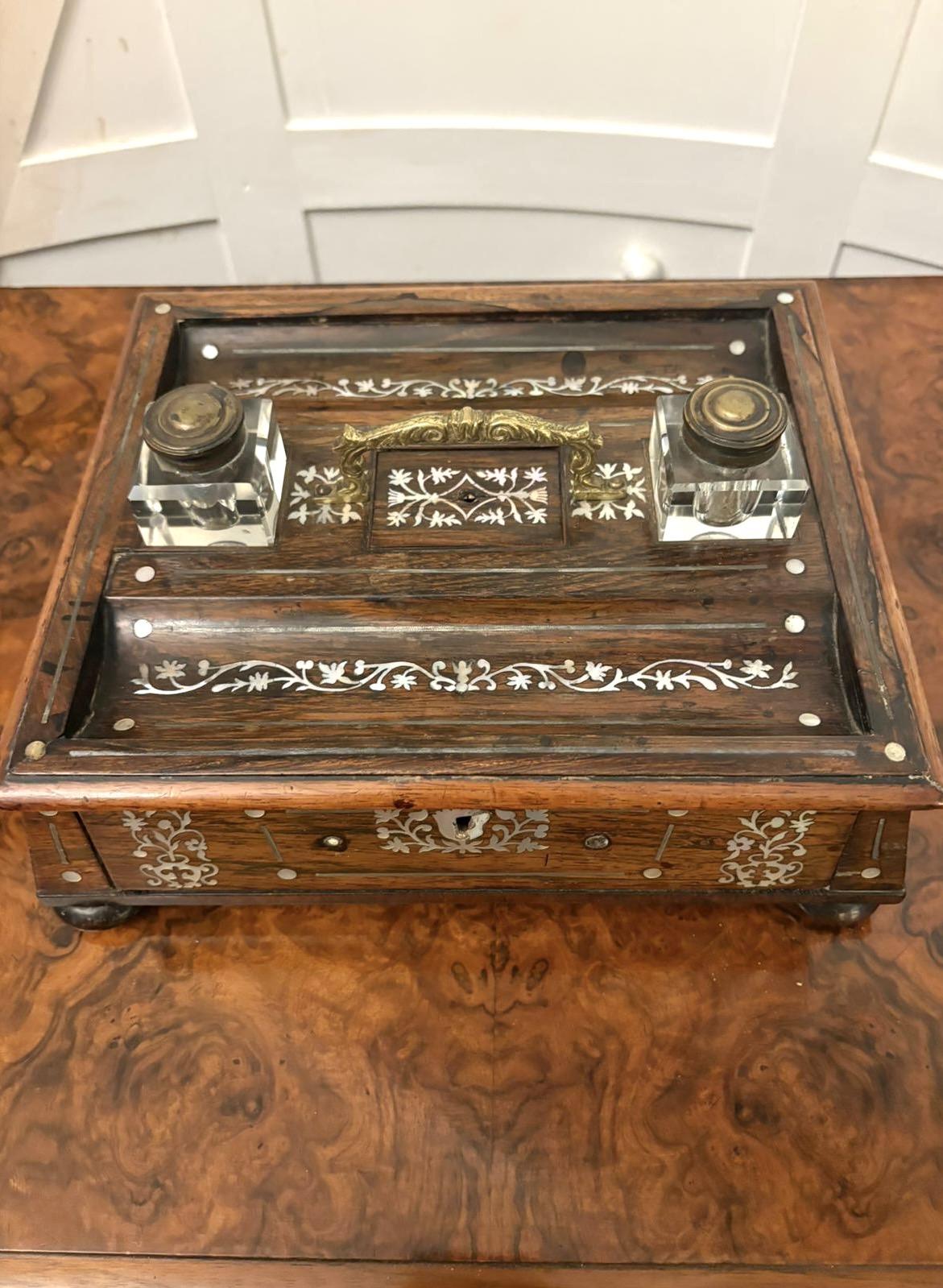 Antique Regency Rosewood Inlaid Writing Desk Set with Inkwells (1 of 9)