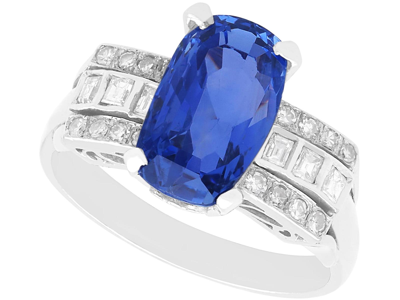 Art Deco 5.63ct Ceylon Sapphire & 1.16ct Diamond, Platinum Cocktail Ring c.1935 (1 of 13)