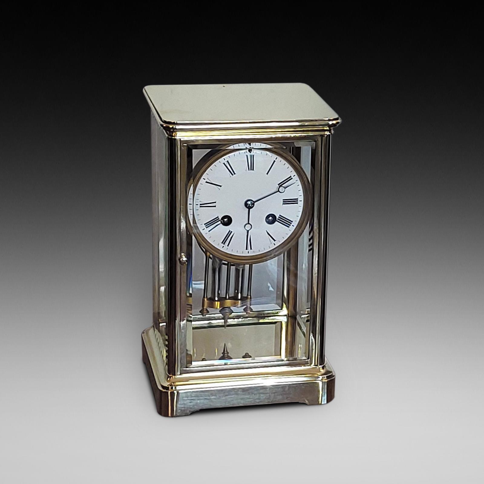 Late 19thc French Glass & Brass Cased Mantel Clock (1 of 7)