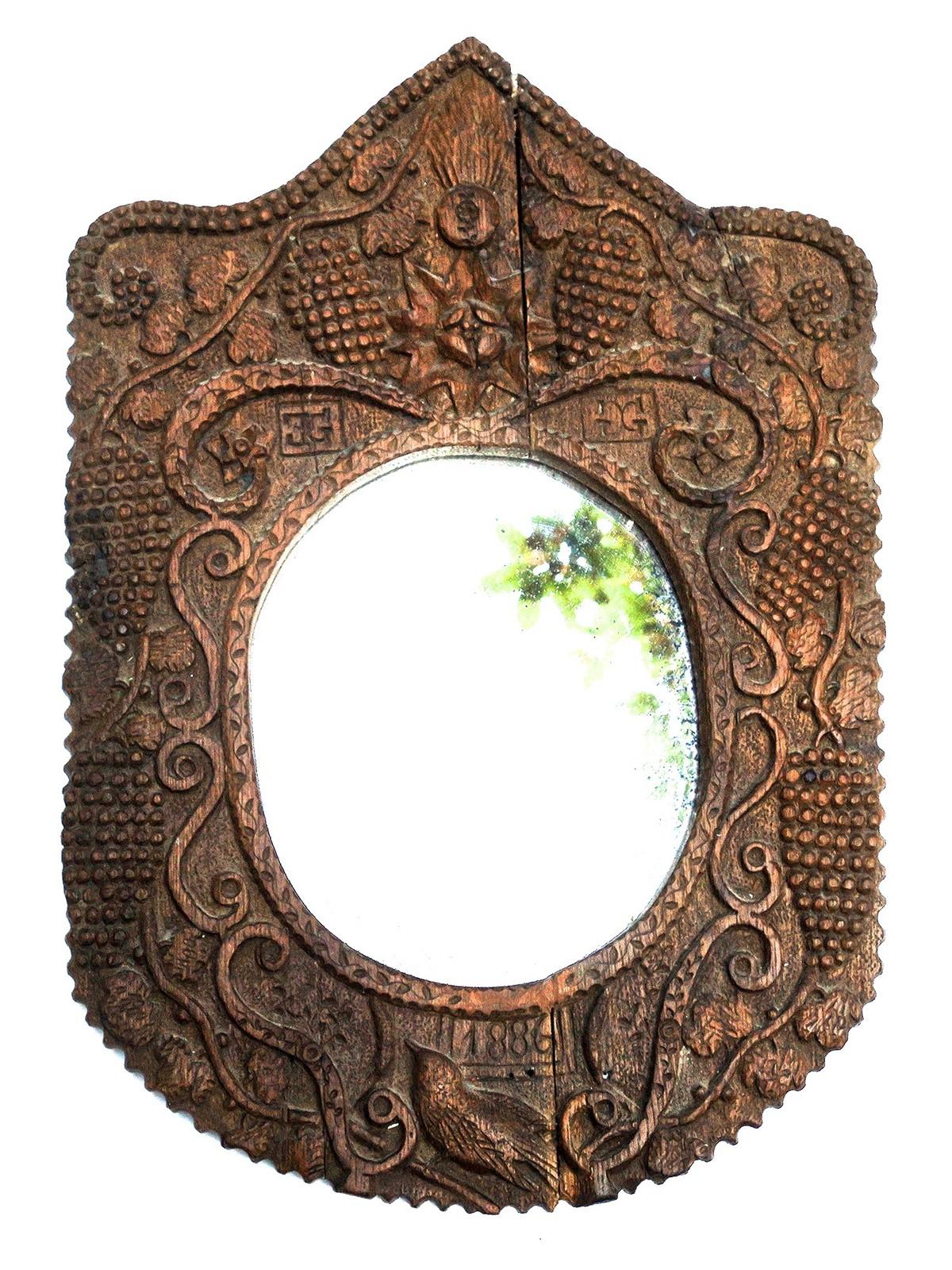19th Century French Folk Art Mirror with Carved Frame (1 of 8)