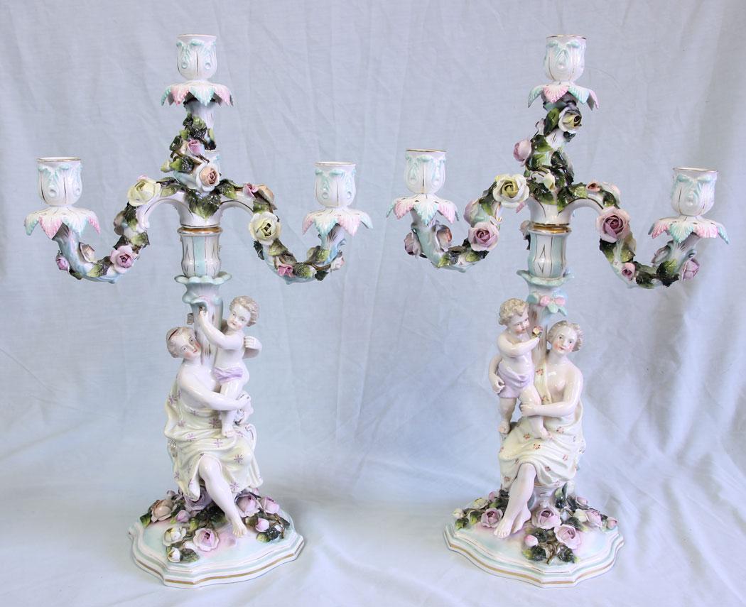 Antique Pair of German Porcelain Candelabras (1 of 17)