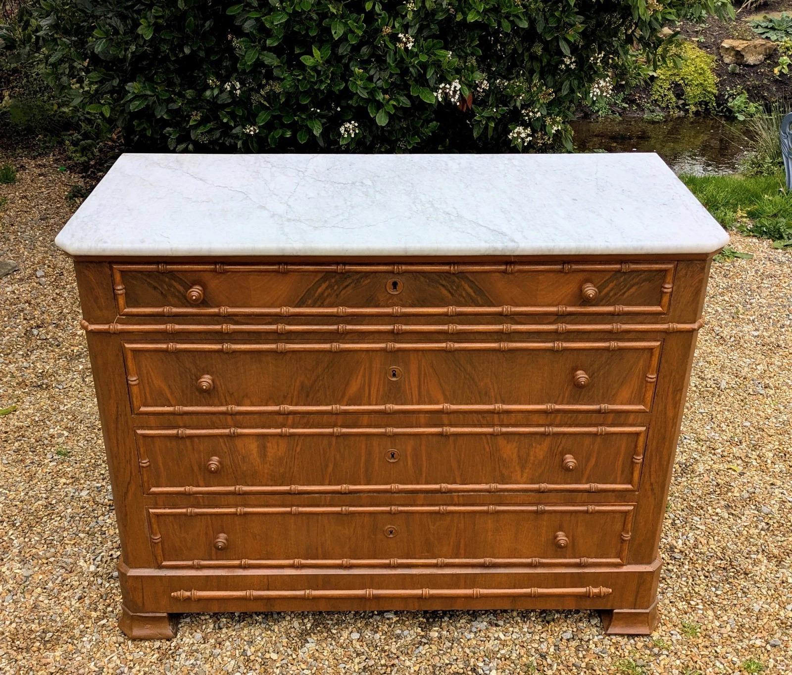 Elegant 19th Century French Walnut Faux Bamboo Commode Chest (1 of 8) Elegant 19th Century French Walnut Faux Bamboo Commode Chest (1 of 8)