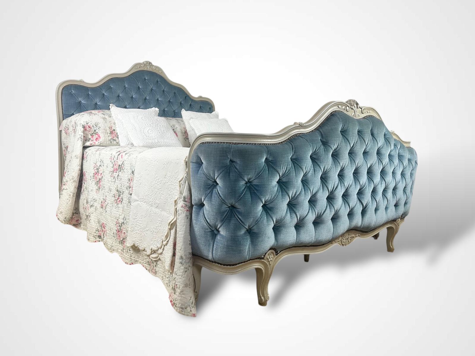 Vintage French Upholstered Chesterfield Style Bed Frame (1 of 28)