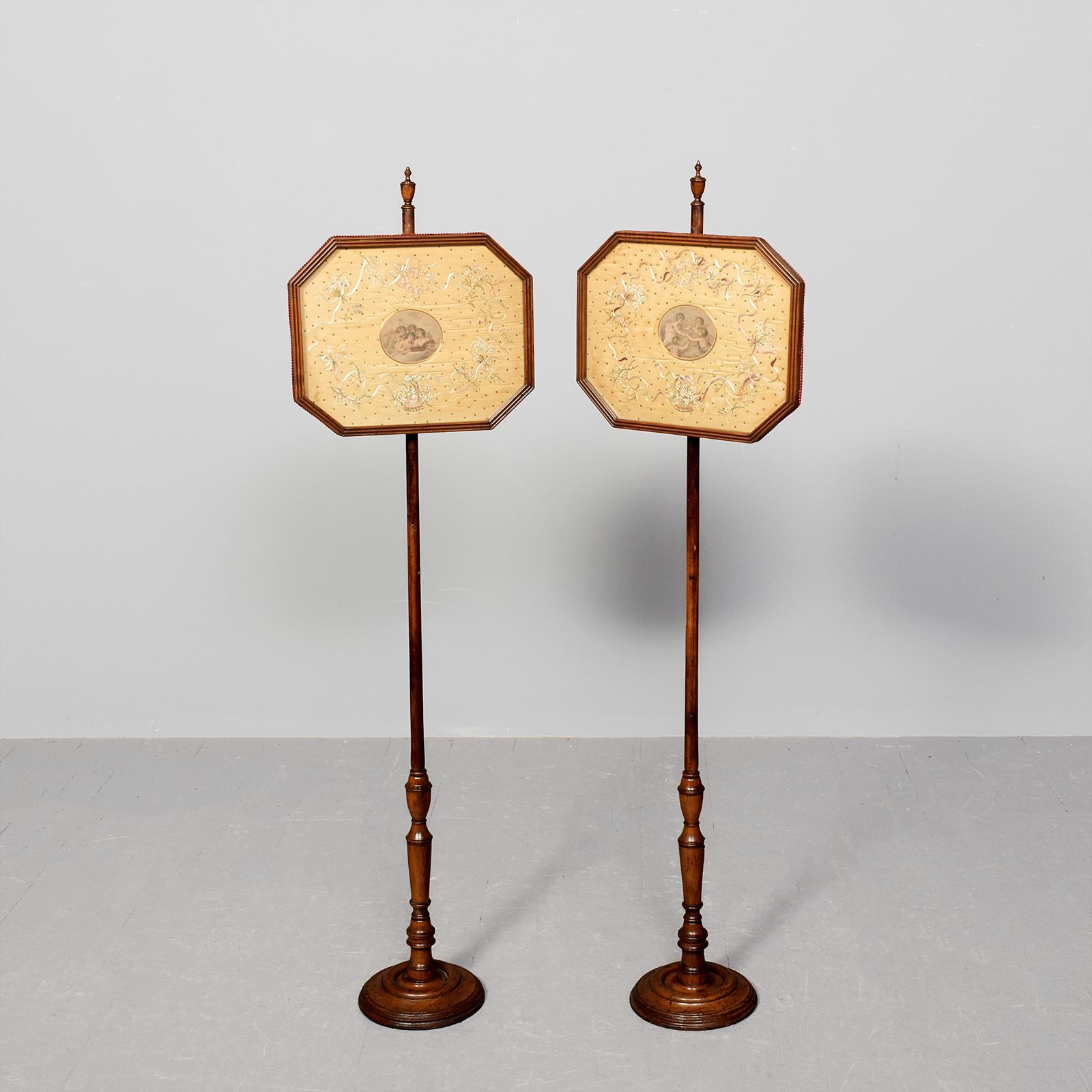Rare Pair of George III Embroidered Silk Poles-screens in Octagonal Fluted Mahogany Frames, in Original Condition (1 of 10) Rare Pair of George III Embroidered Silk Poles-screens in Octagonal Fluted Mahogany Frames, in Original Condition (1 of 10)