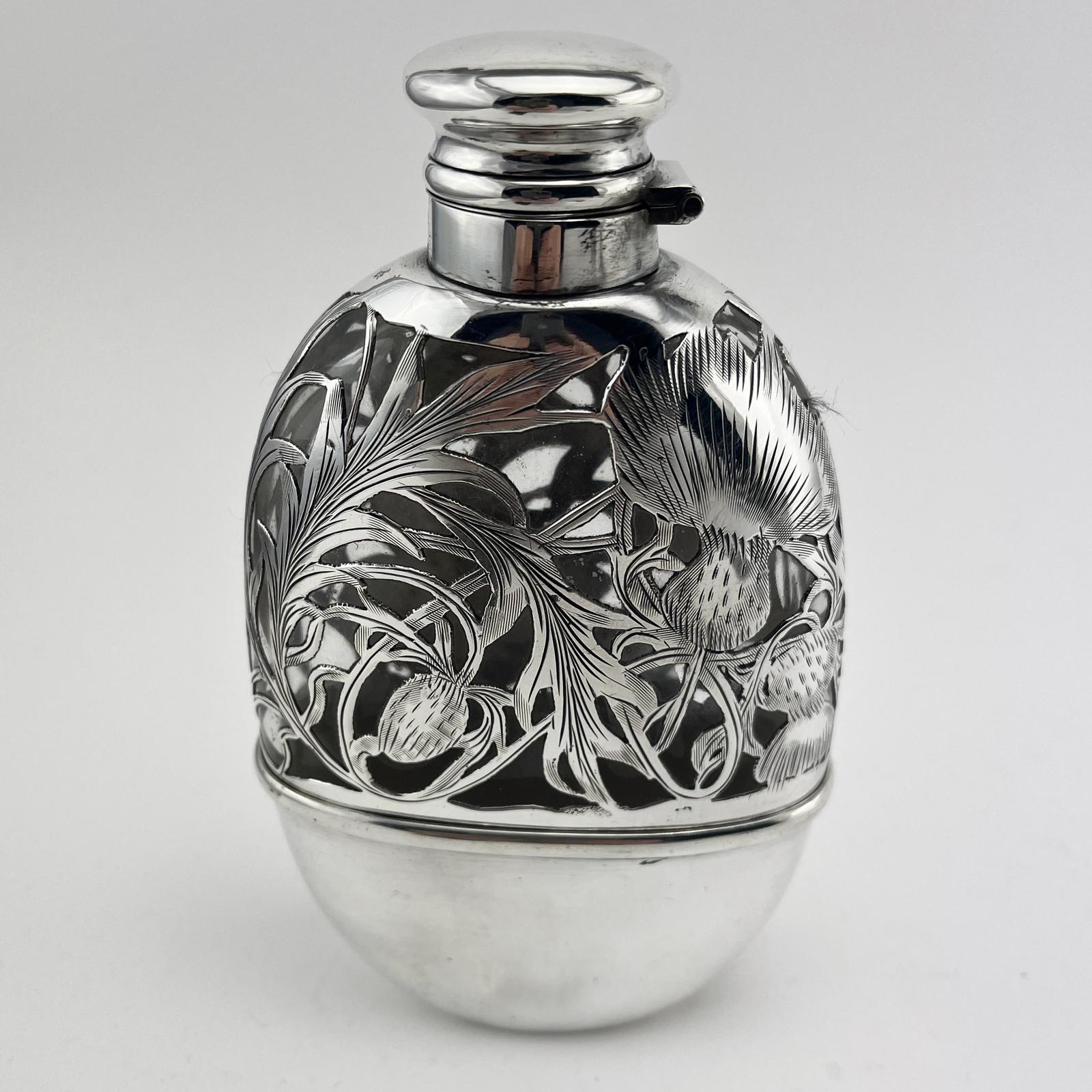 Floral Pattern Oval Sterling Silver Hip Flask (1 of 9) Floral Pattern Oval Sterling Silver Hip Flask (1 of 9)