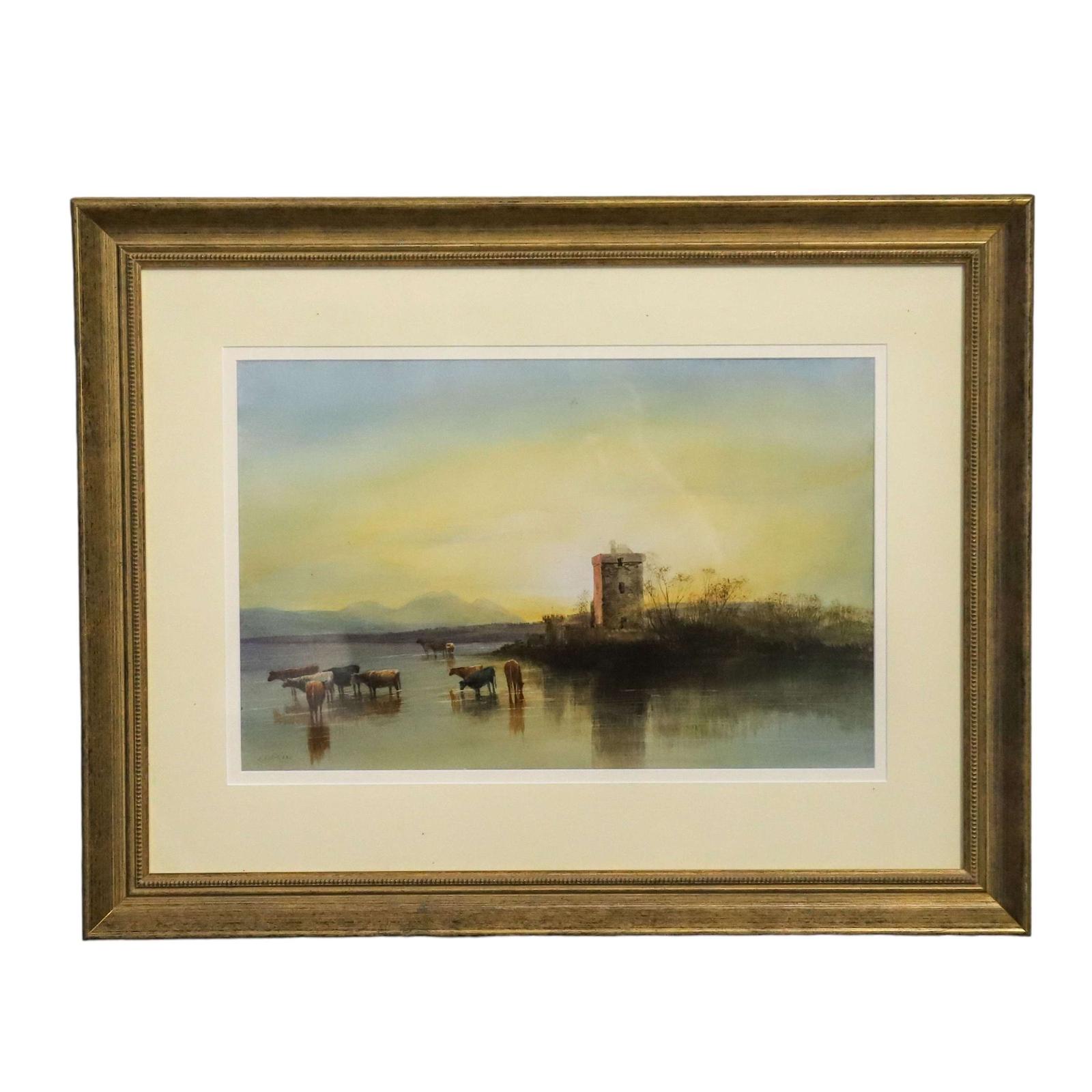 Watercolour of Cattle in Water Meadow by Andrew Nichols RHA 1804-1886 (1 of 6)