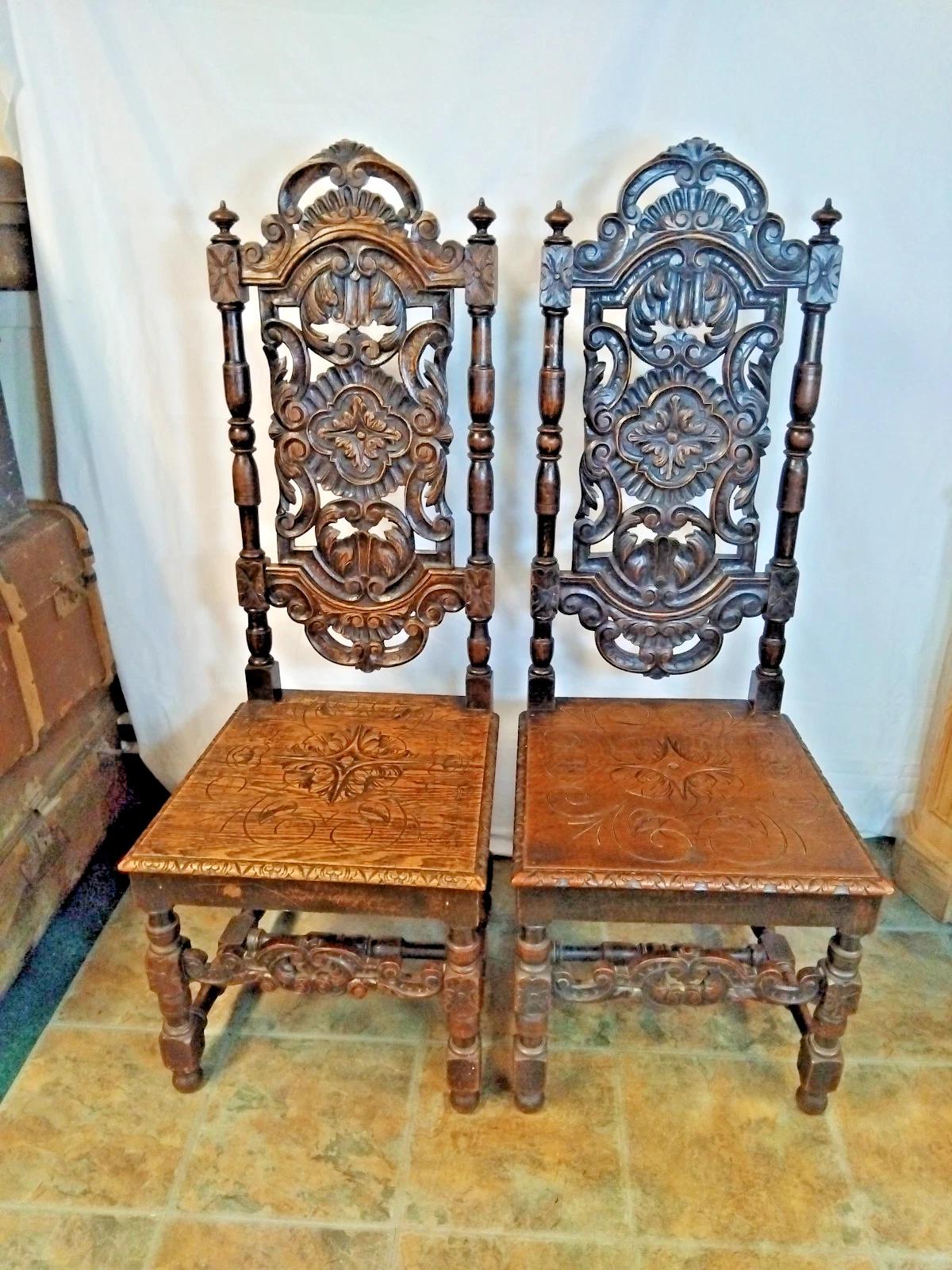 A Set Of Antique Victorian Gothic Chairs With Intricate Carving (1 of 14)