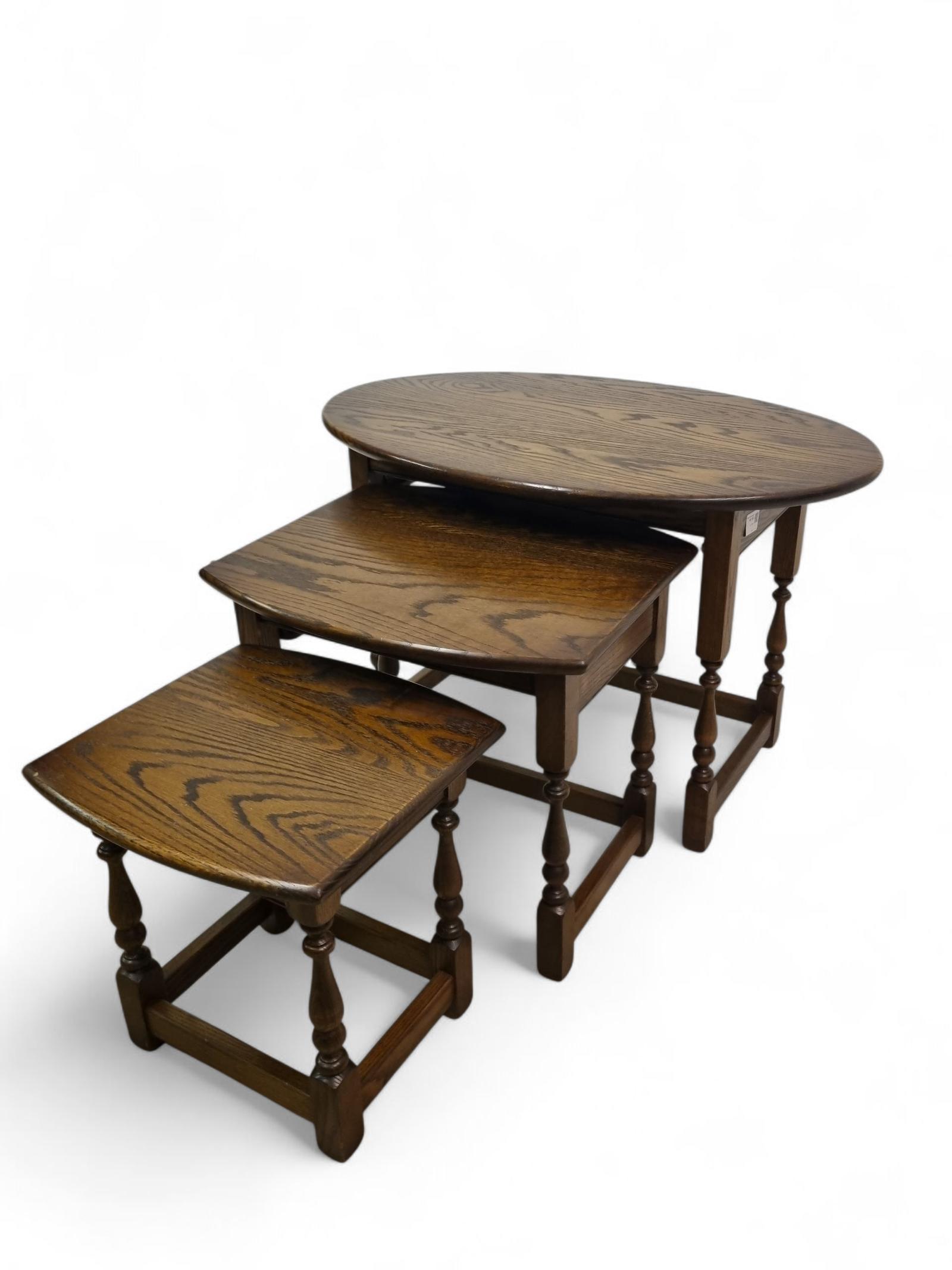 Vintage Old Charm Wood Bros / Oval Oak Nest of 3 Tables c.1970 (1 of 11)