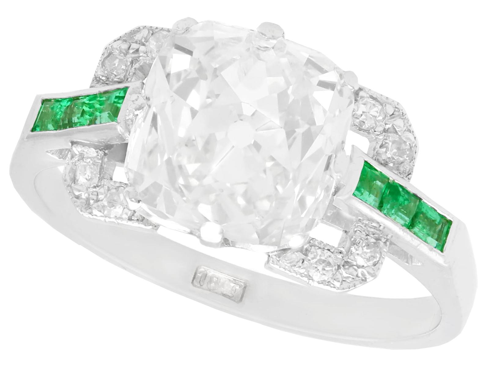 4.42ct Diamond & 0.22ct Emerald, 18ct White Gold Dress Ring c.1930 (1 of 11)