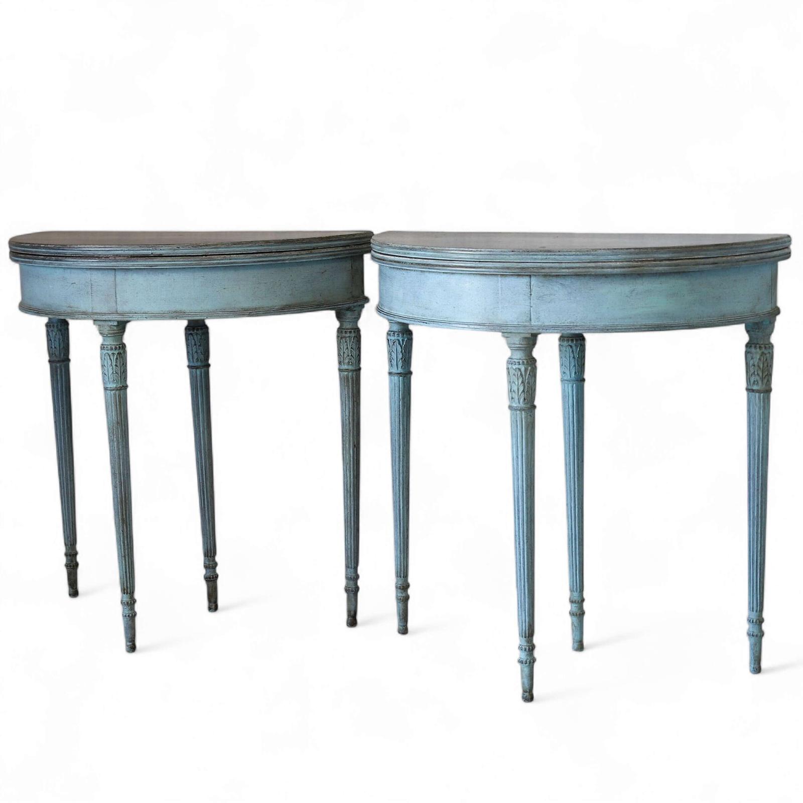 English Early 20th C Pair of Neoclassical Style Demi-Lune Console/Card Tables - Fluted Leg (1 of 28)