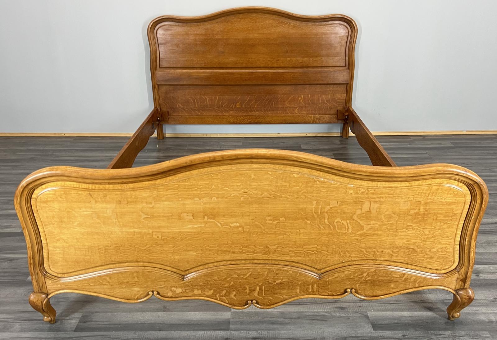 Bed - Vintage French Double Bed Frame Oak Carved Headboard (1 of 10)