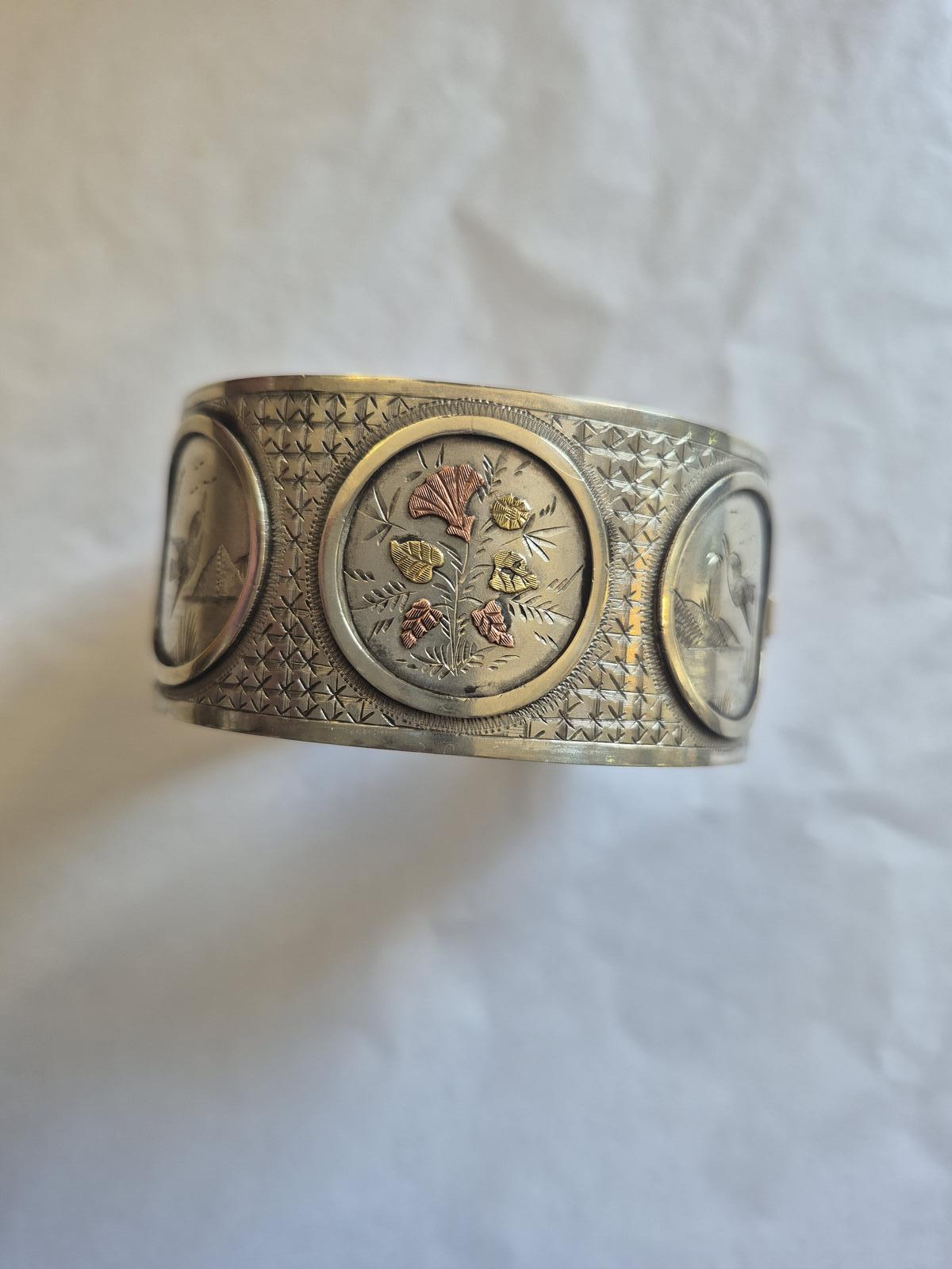 Silver 1900s Victorian Bangle with Birds and Flowers (1 of 8)