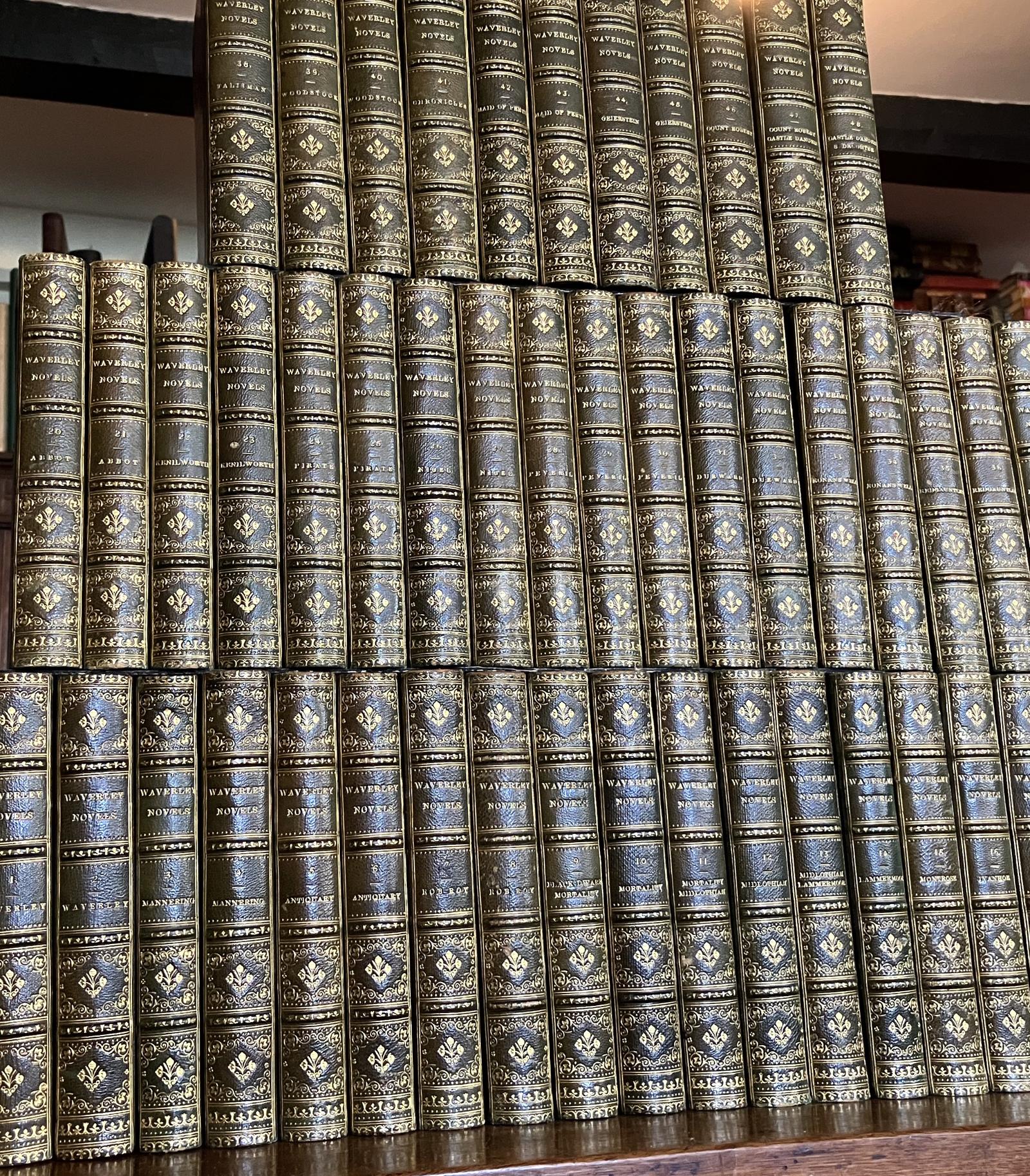 1829 Waverley Novels by Sir Walter Scott 48 x Volume Set Green & Gilt Leather (1 of 5)