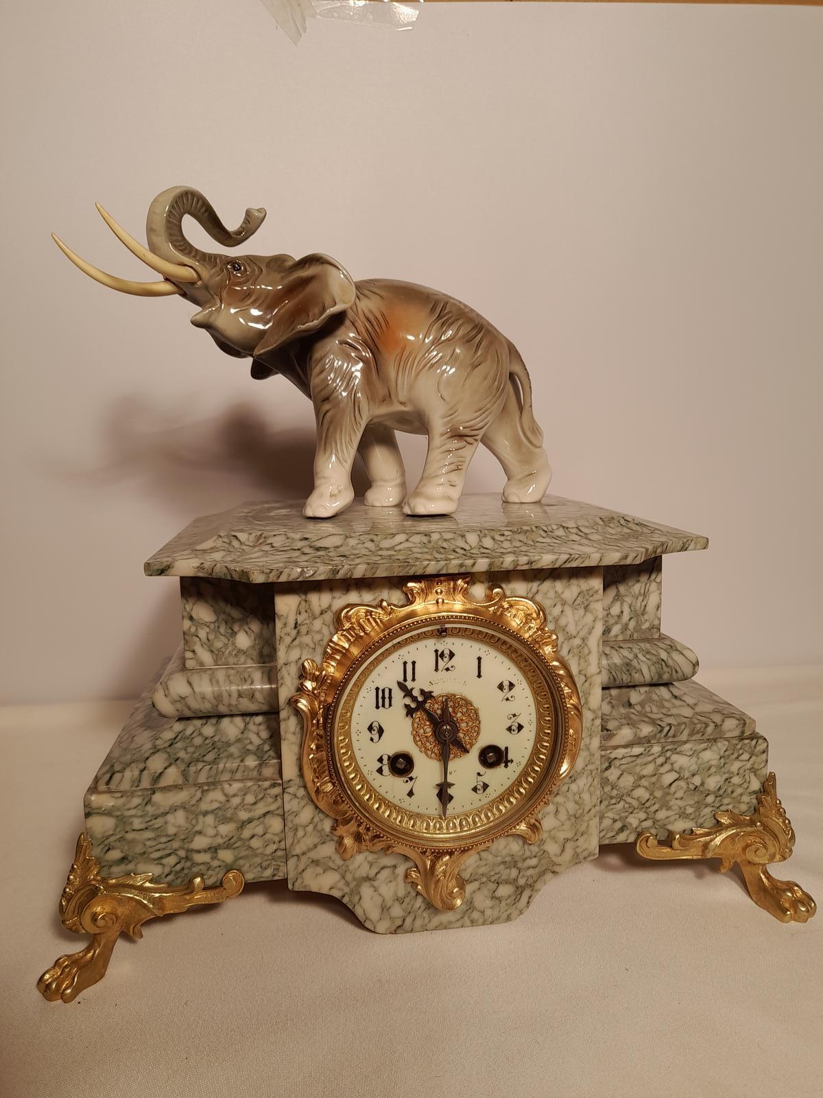 Marble Mantel Clock with Elephant (1 of 5)