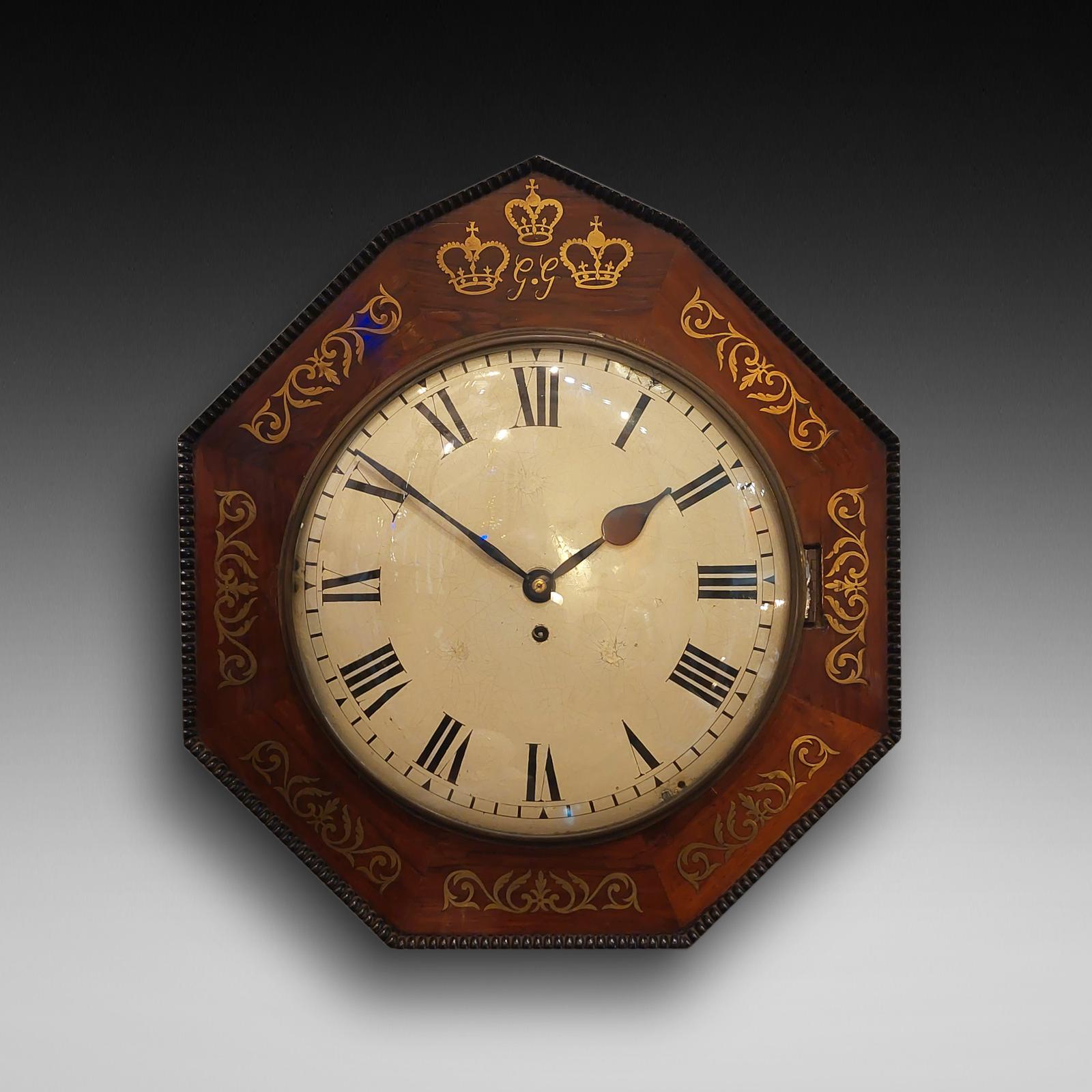 Regency Rosewood Brass Inlaid Wall Clock (1 of 8) Regency Rosewood Brass Inlaid Wall Clock (1 of 8)