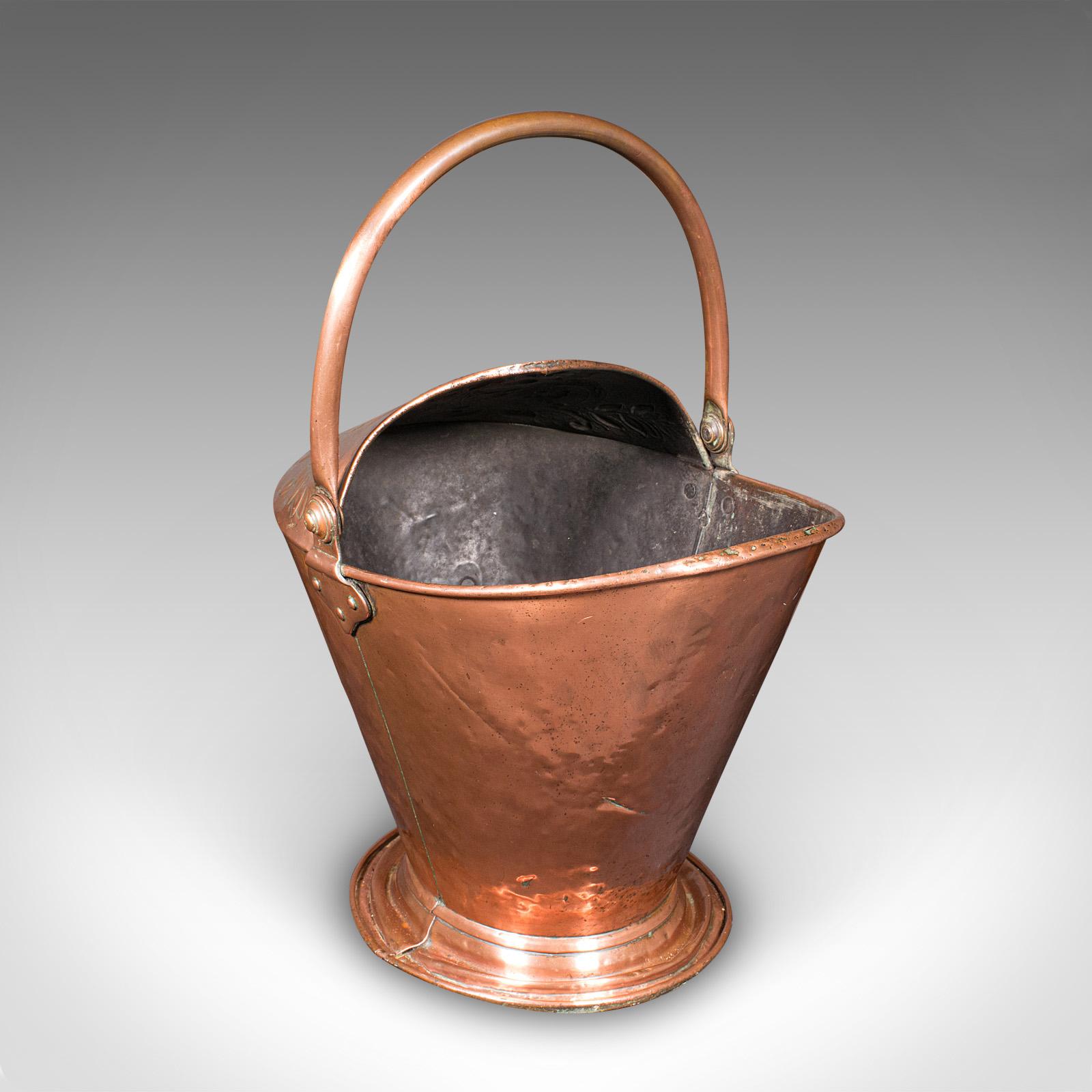 Antique Fireplace Coal Scuttle, English Copper, Basket - Art Nouveau, Victorian (1 of 12)