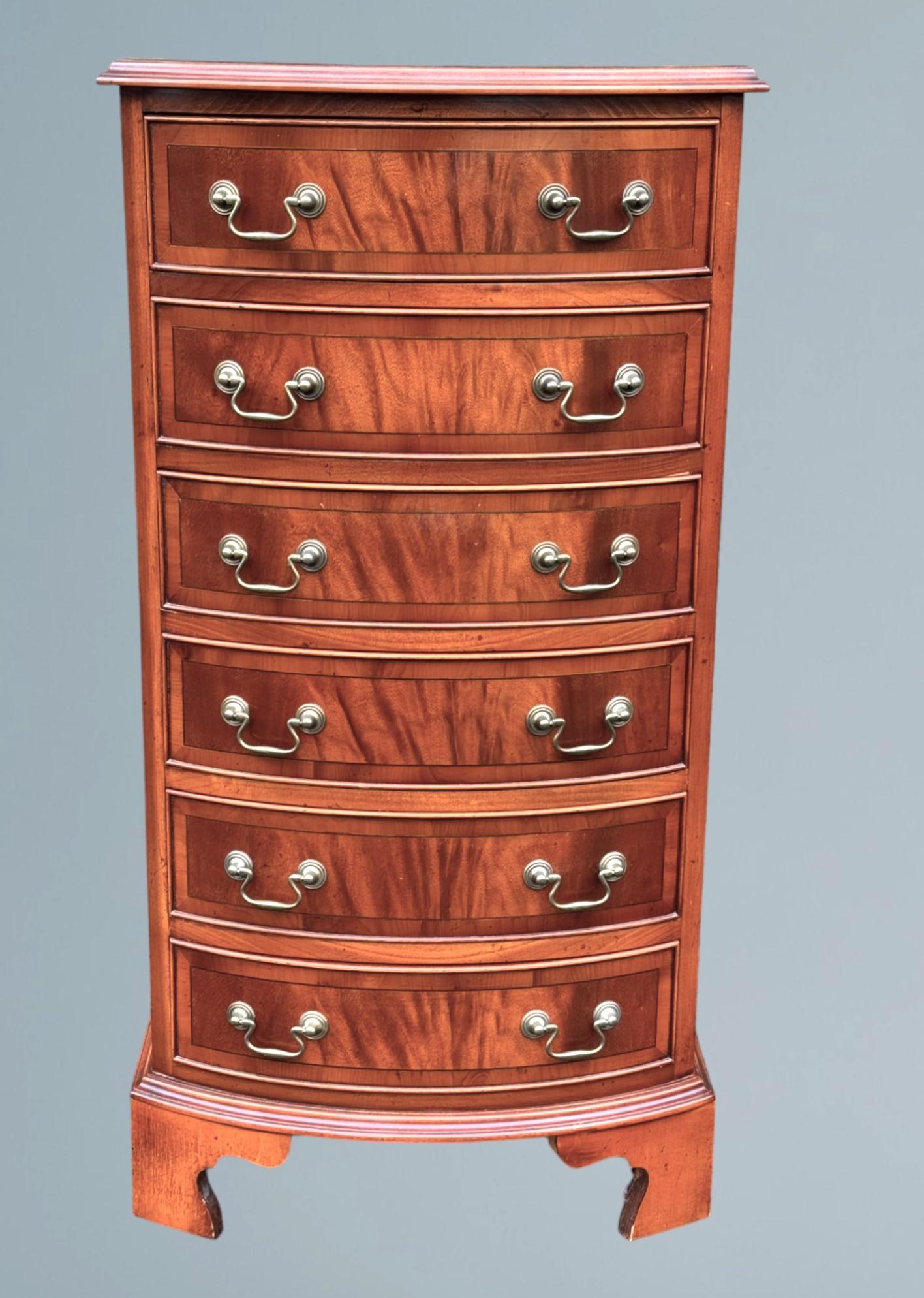 Figured Inlaid Mahogany Bow Front Chest of Drawers (1 of 8)