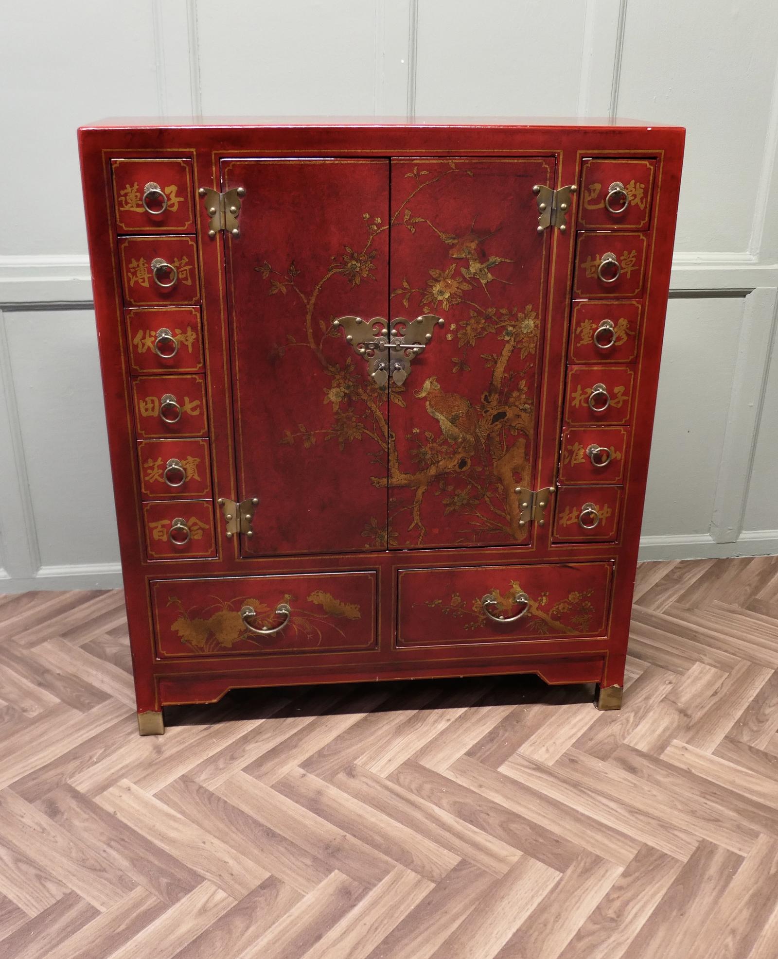 Red Lacquer Apothecaries Many Drawer Cabinet (1 of 10)