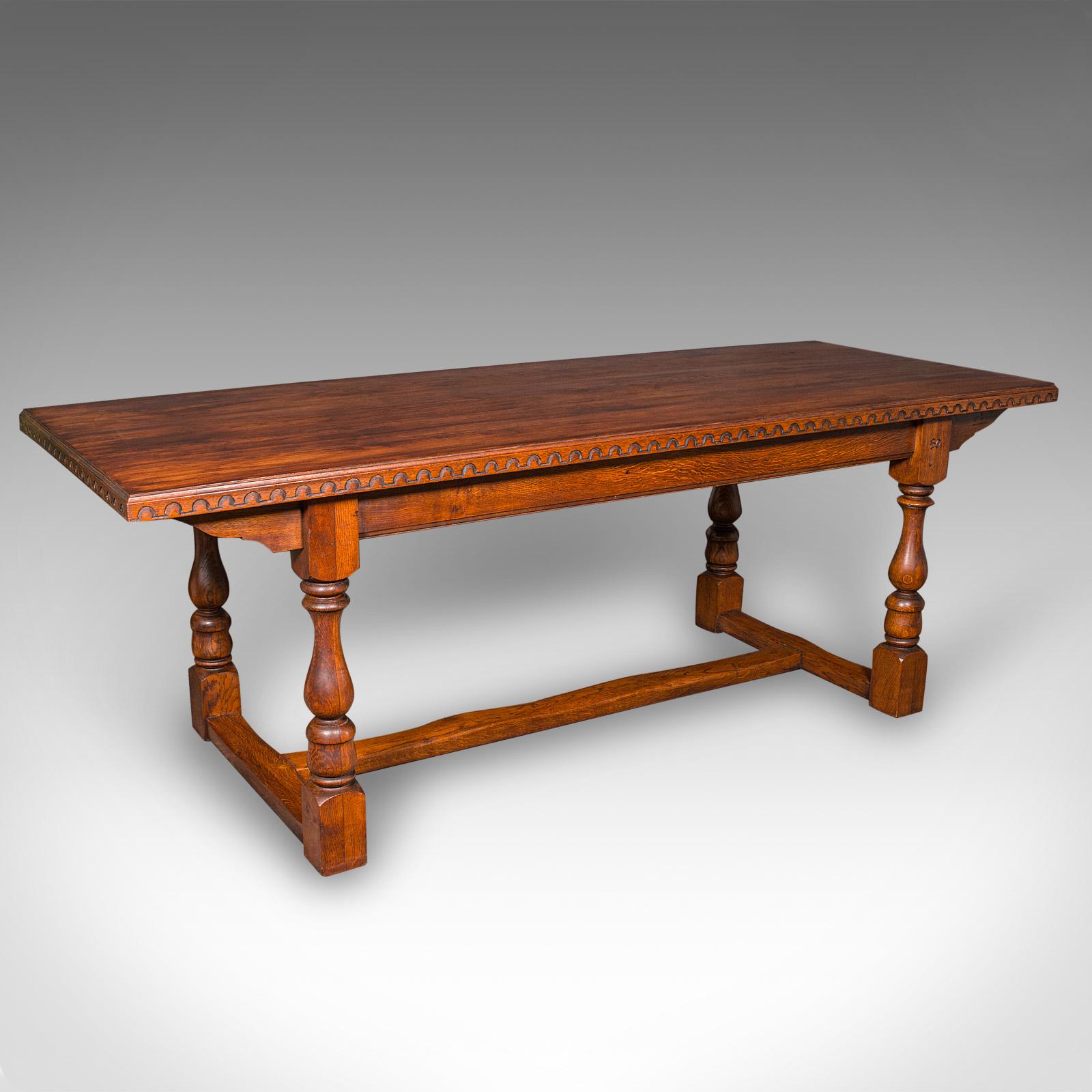6 Seat Antique Dining Table, English, Oak, Country Kitchen, Refectory, Edwardian (1 of 12)