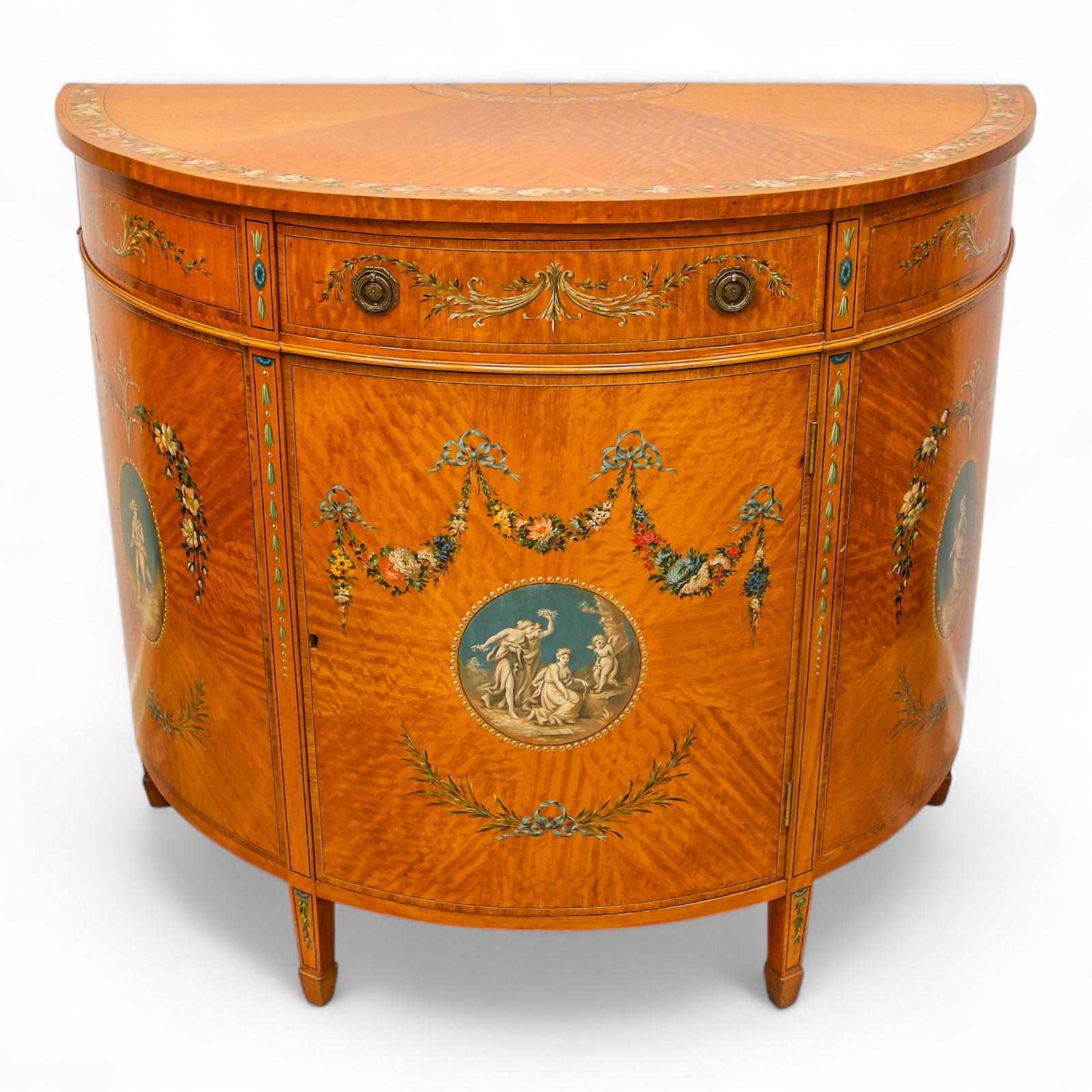 Antique Satinwood Painted Demi Lune Cabinet (1 of 9)