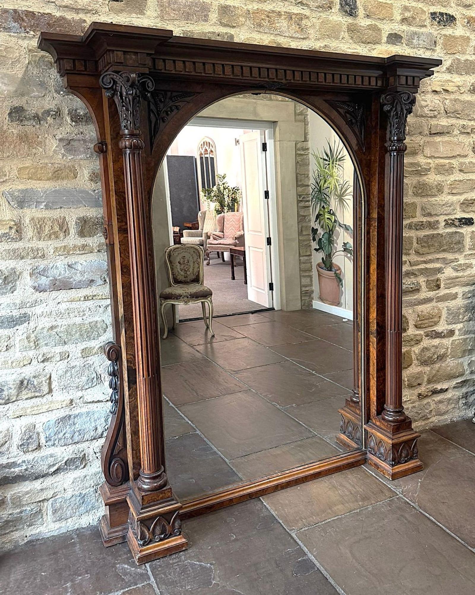 Good Large Victorian Carved & Figured Walnut Overmantel Mirror (1 of 19)