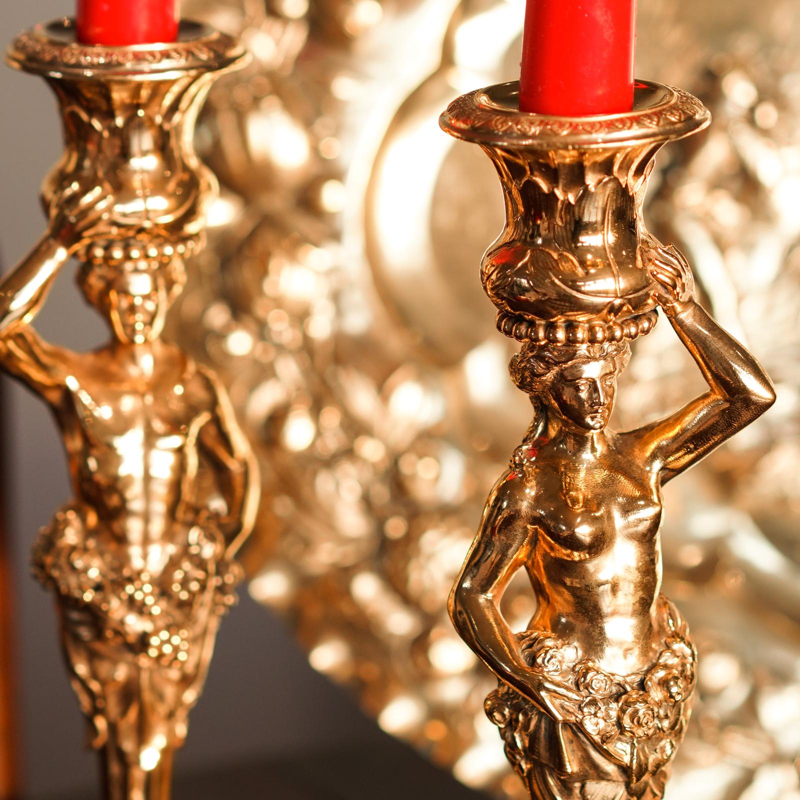 Antique Solid Silver Gilt Candlesticks Figural/caryatid Design - J.C. Klinkosch c.1870 (1 of 20)