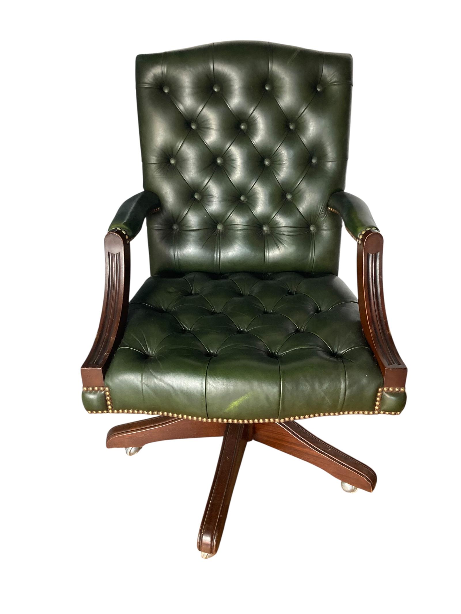 Green Leather Gainsborough Chesterfield Style Swivel Office Chair (1 of 8) Green Leather Gainsborough Chesterfield Style Swivel Office Chair (1 of 8)