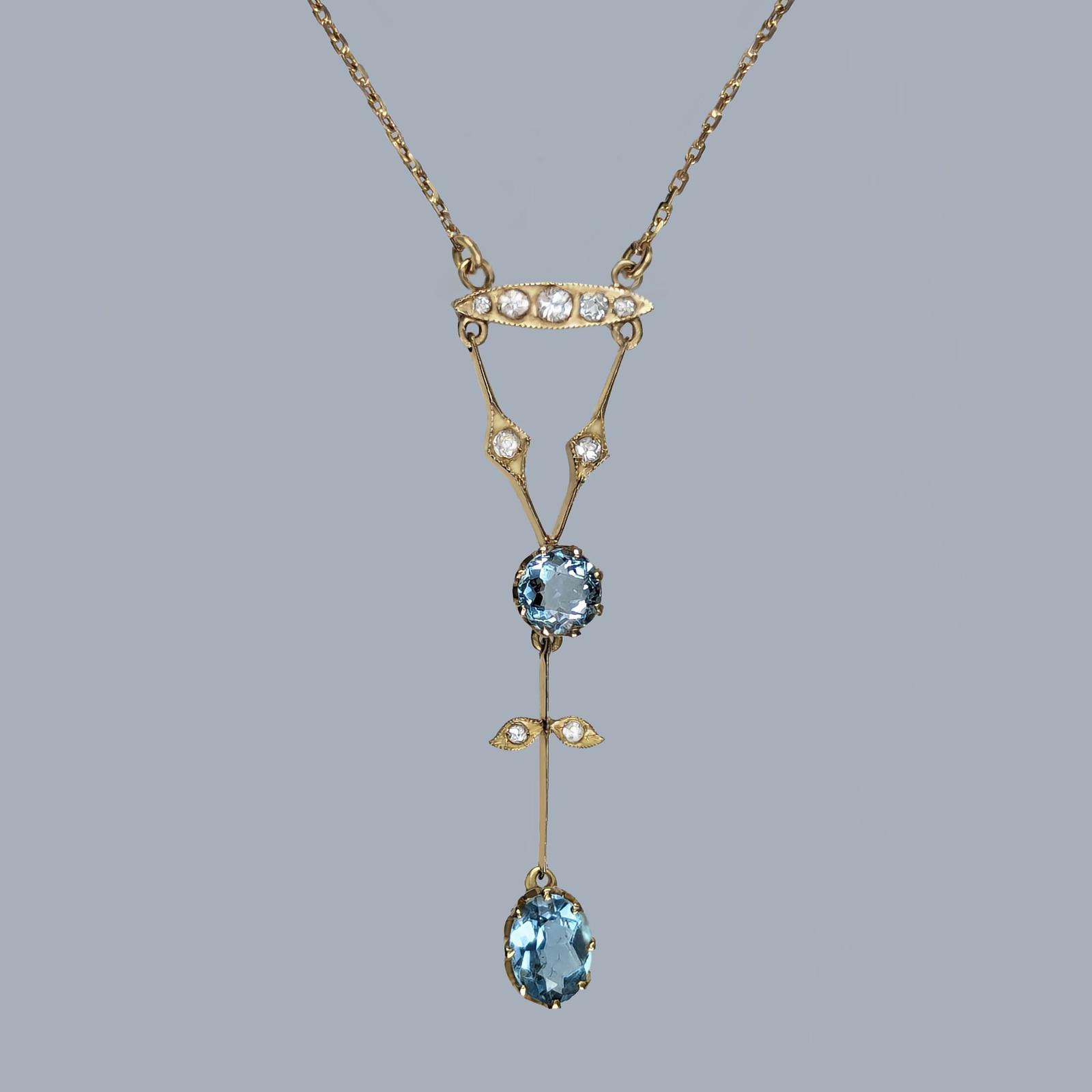 Antique Aquamarine and Diamond Necklace 9ct Gold Edwardian Drop Pendant Circa 1910 (1 of 7)