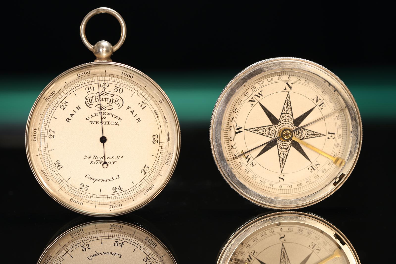 Silver Double-sided Pocket Barometer Compendium by Carpenter & Westley c.1885 (1 of 20)