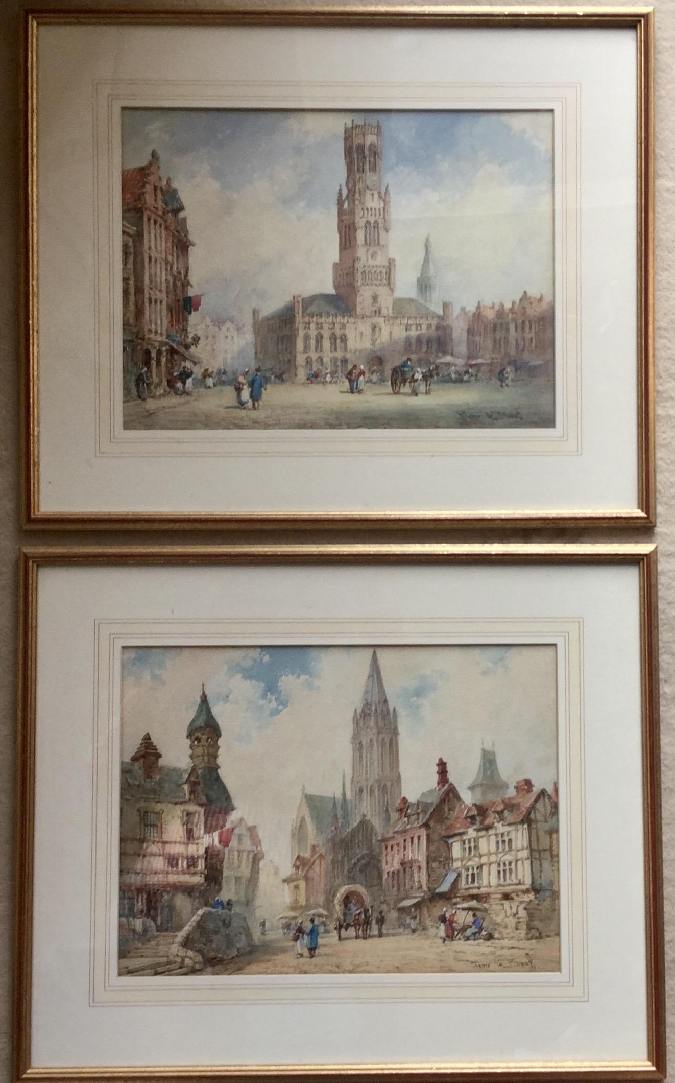 Pierre Le Boueff Pair of Watercolours - Continental Street Scenes (1 of 3)