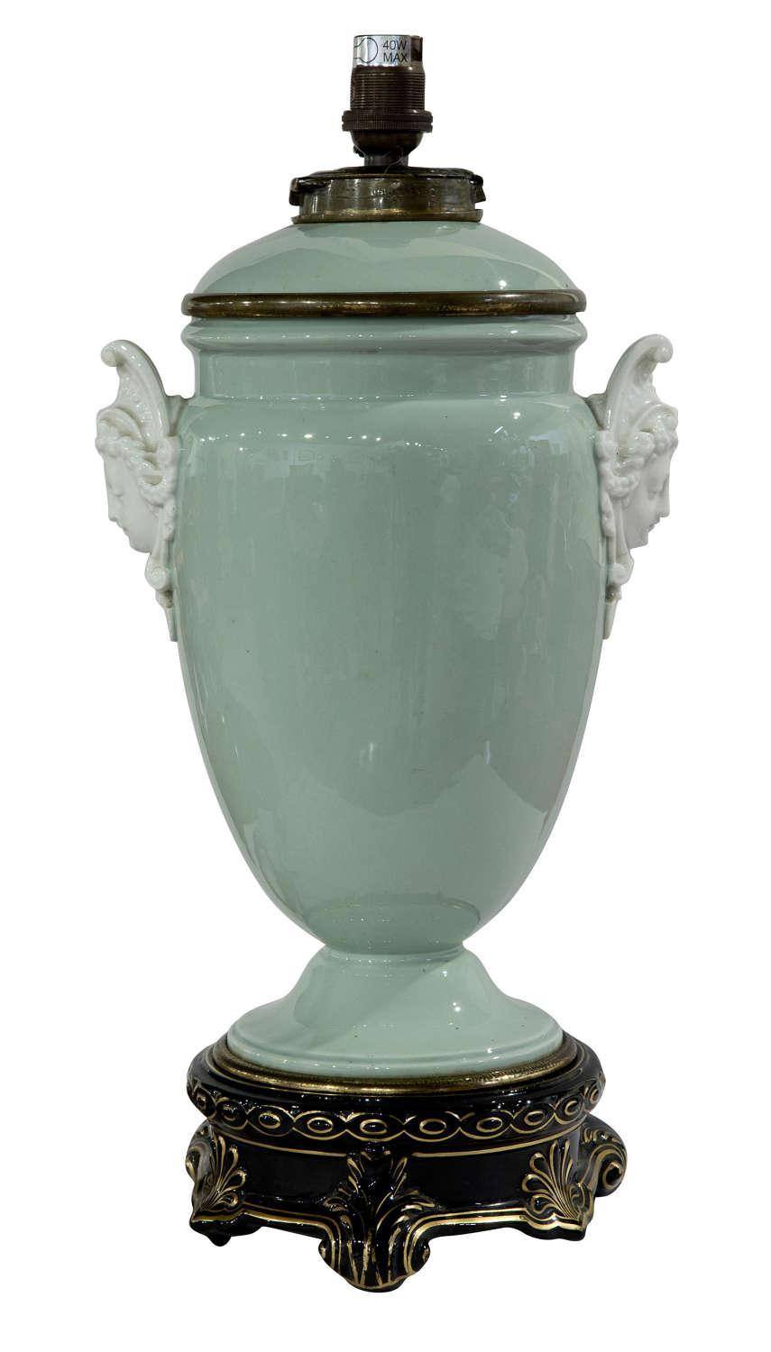 19th Century Oil Lamp in Pale Green with Black & Gilt Base 'Rewired' (1 of 4) 19th Century Oil Lamp in Pale Green with Black & Gilt Base 'Rewired' (1 of 4)