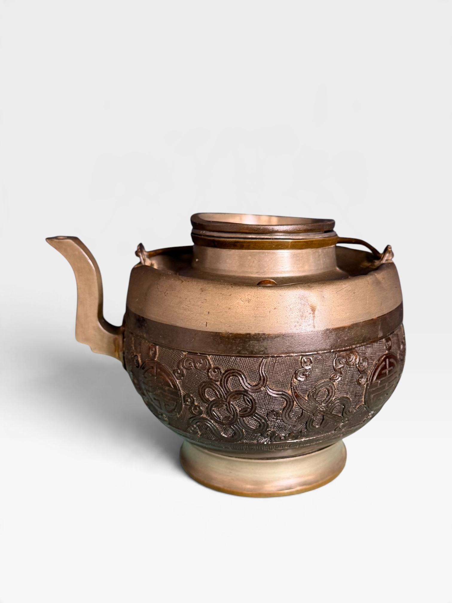 Antique Chinese Pewter-mounted & Carved Coconut Shell Teapot Qing Dynasty (1 of 6) Antique Chinese Pewter-mounted & Carved Coconut Shell Teapot Qing Dynasty (1 of 6)