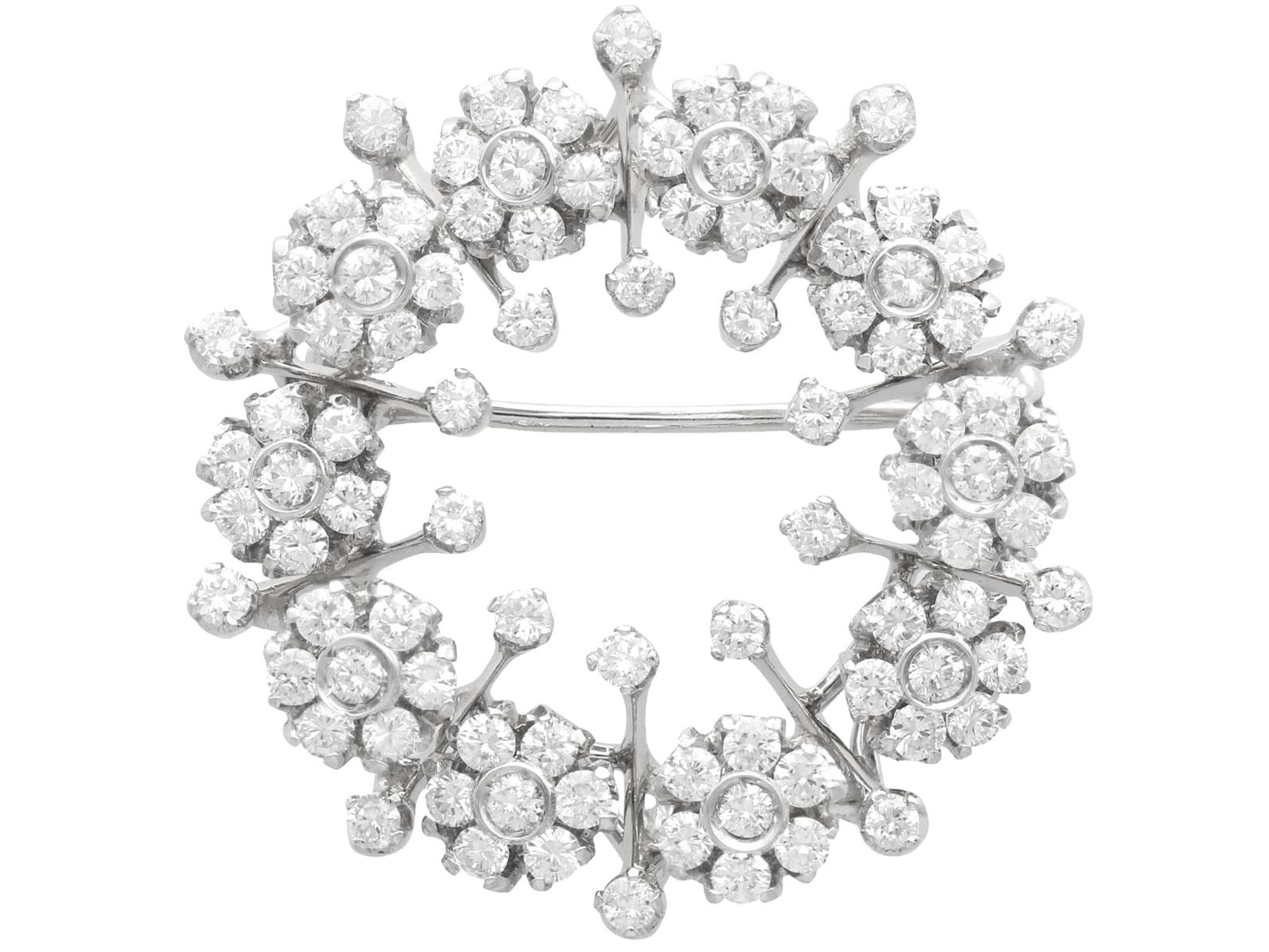Vintage Italian 2.78ct Diamond & 18ct White Gold Brooch c.1950 (1 of 9)