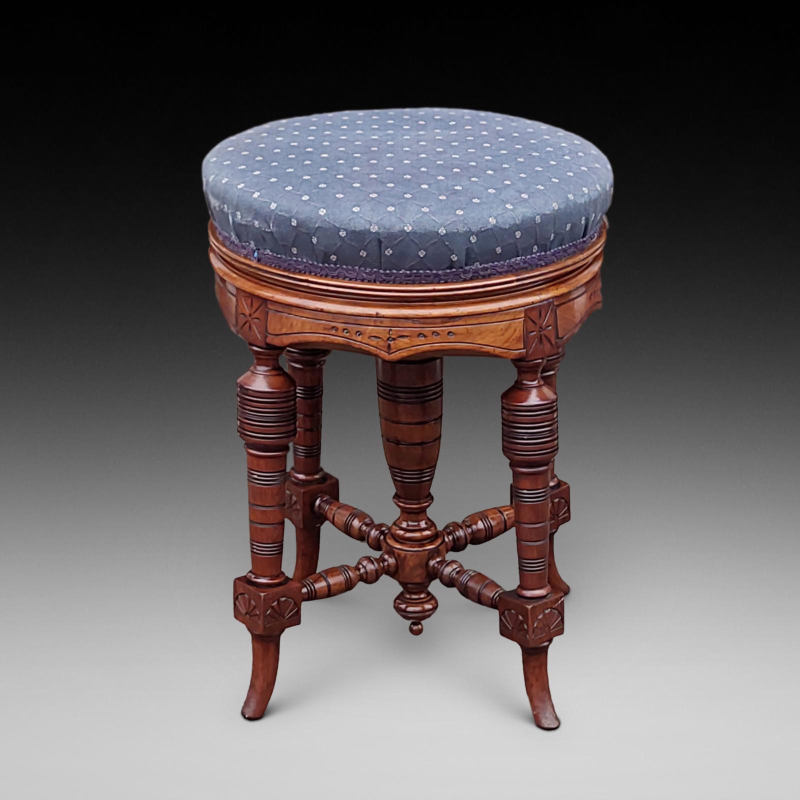 Late 19thc Circular Walnut Adjustable Piano Stool (1 of 8)