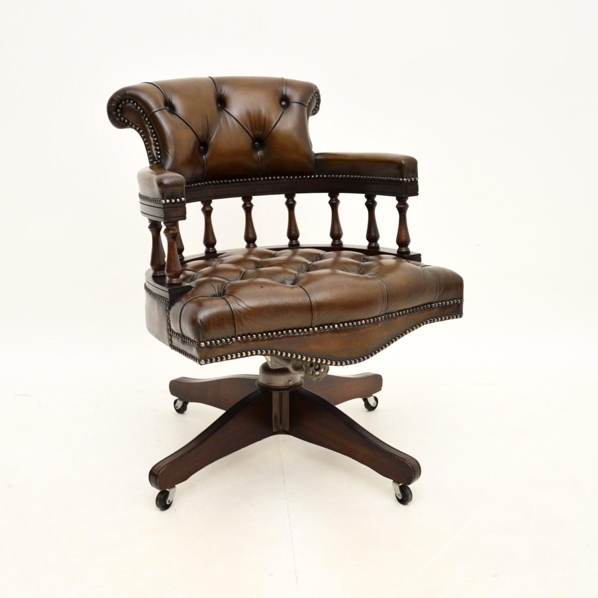 Leather & Mahogany Swivel Captains Desk Chair (1 of 12) Leather & Mahogany Swivel Captains Desk Chair (1 of 12)