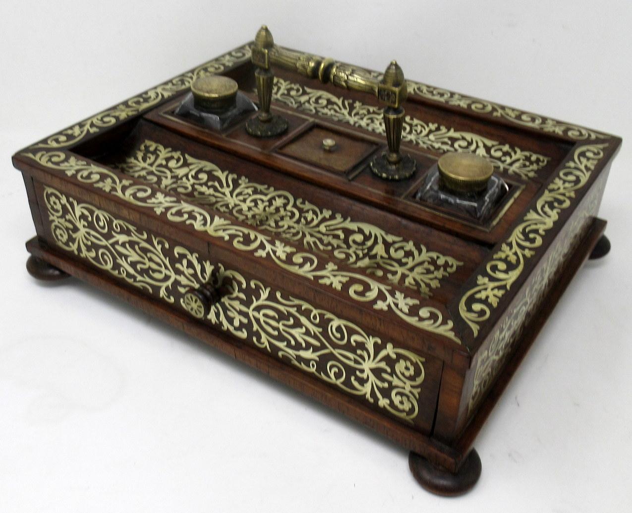 Antique Grand Tour Mahogany Brass Inlaid Desk Set Inkstand English Regency 19ct (1 of 12)
