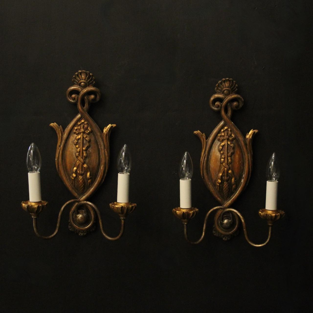 Forentine Pair Giltwood Twin Arm Wall Lights (1 of 10) Forentine Pair Giltwood Twin Arm Wall Lights (1 of 10)