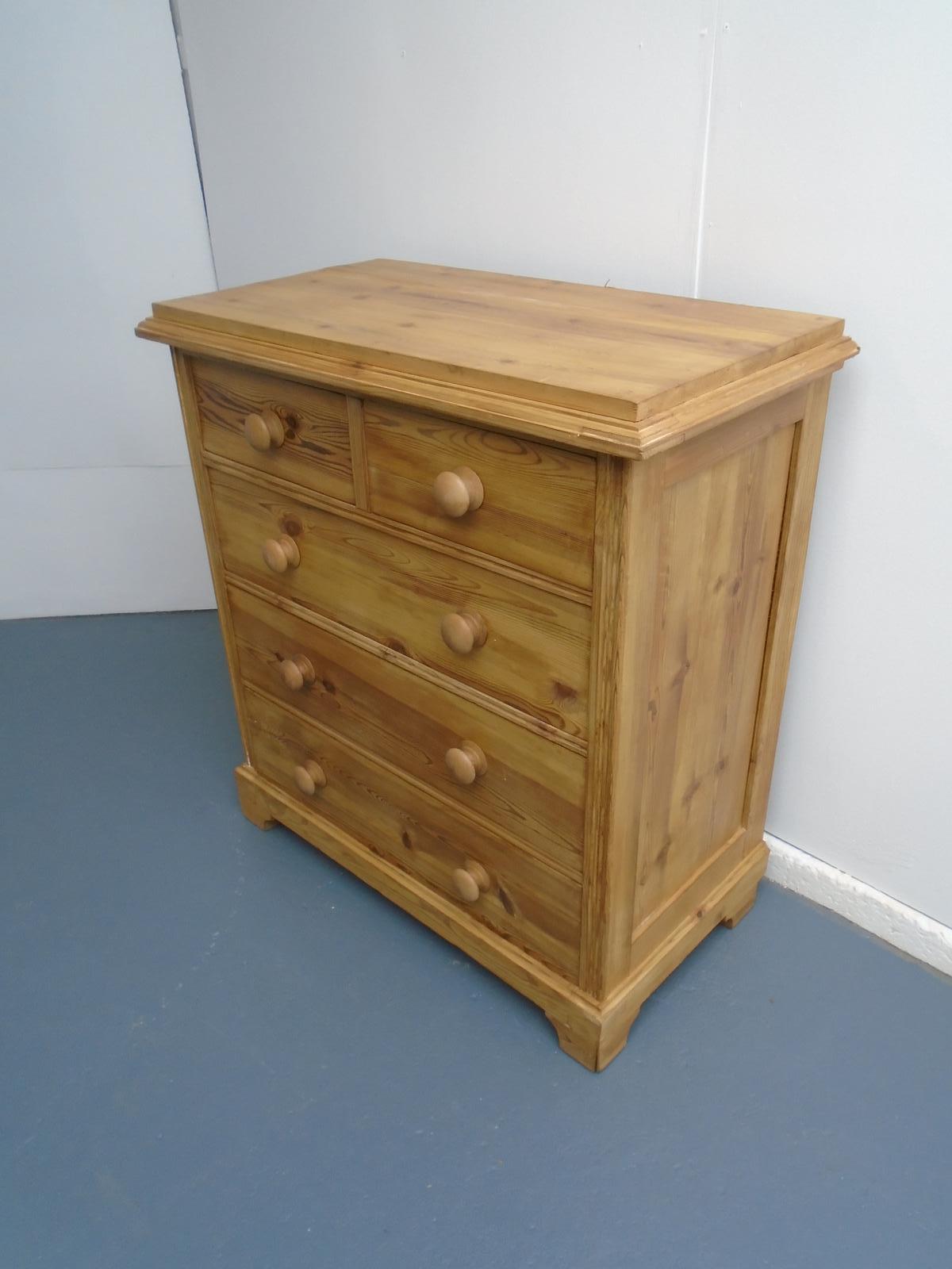 Narrow Panelled Victorian Antique Pine Waxed 5 Drawer Chest of Drawers (1 of 10)