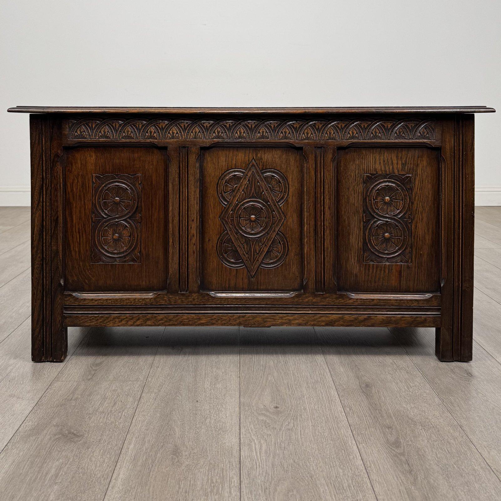 Vintage Jacobean Style Carved Oak Blanket Box | Lunette Frieze | AF-6656 (1 of 10) Vintage Jacobean Style Carved Oak Blanket Box | Lunette Frieze | AF-6656 (1 of 10)