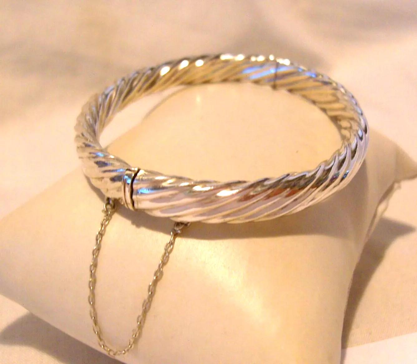 Sterling Silver Bangle Vintage 1989 Chunky Barley Twist Bracelet 7" L 17.4g (1 of 11)